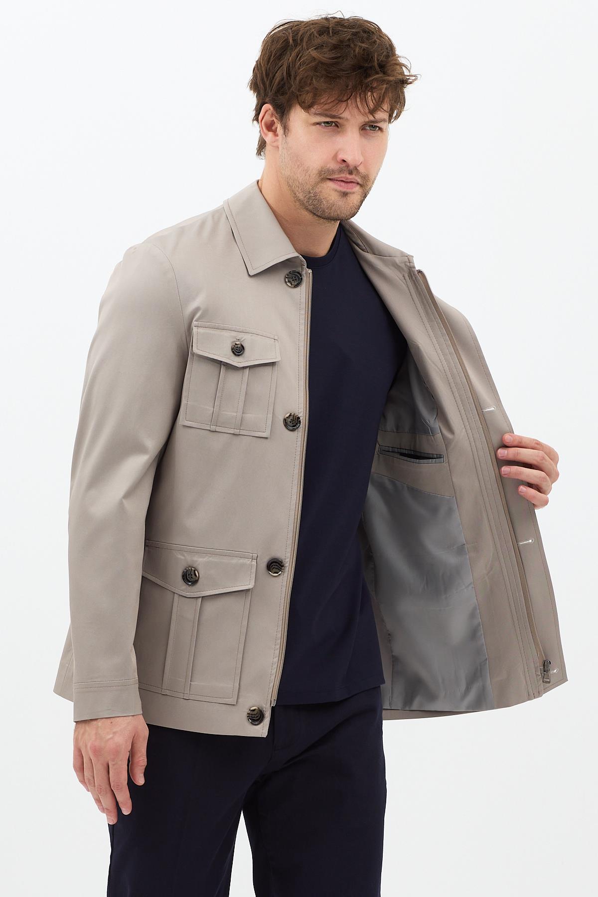 Fred Erkek Vizon İtalyan Kesim Slim Fit İlkbahar-Sonbahar Trençkot-Mont