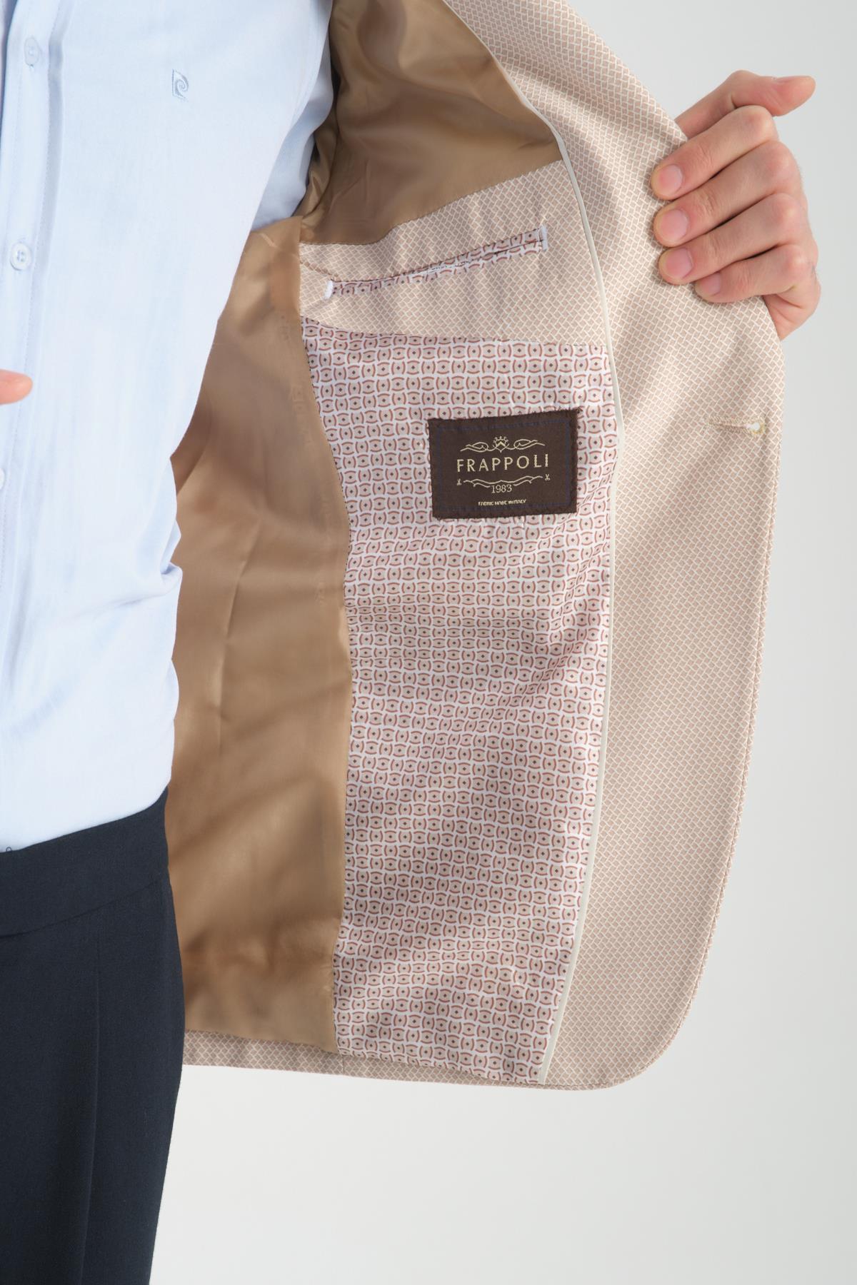 Galdino Erkek Bej Kendinden Desenli Slim Fit Mono Yaka Spor Blazer Ceket