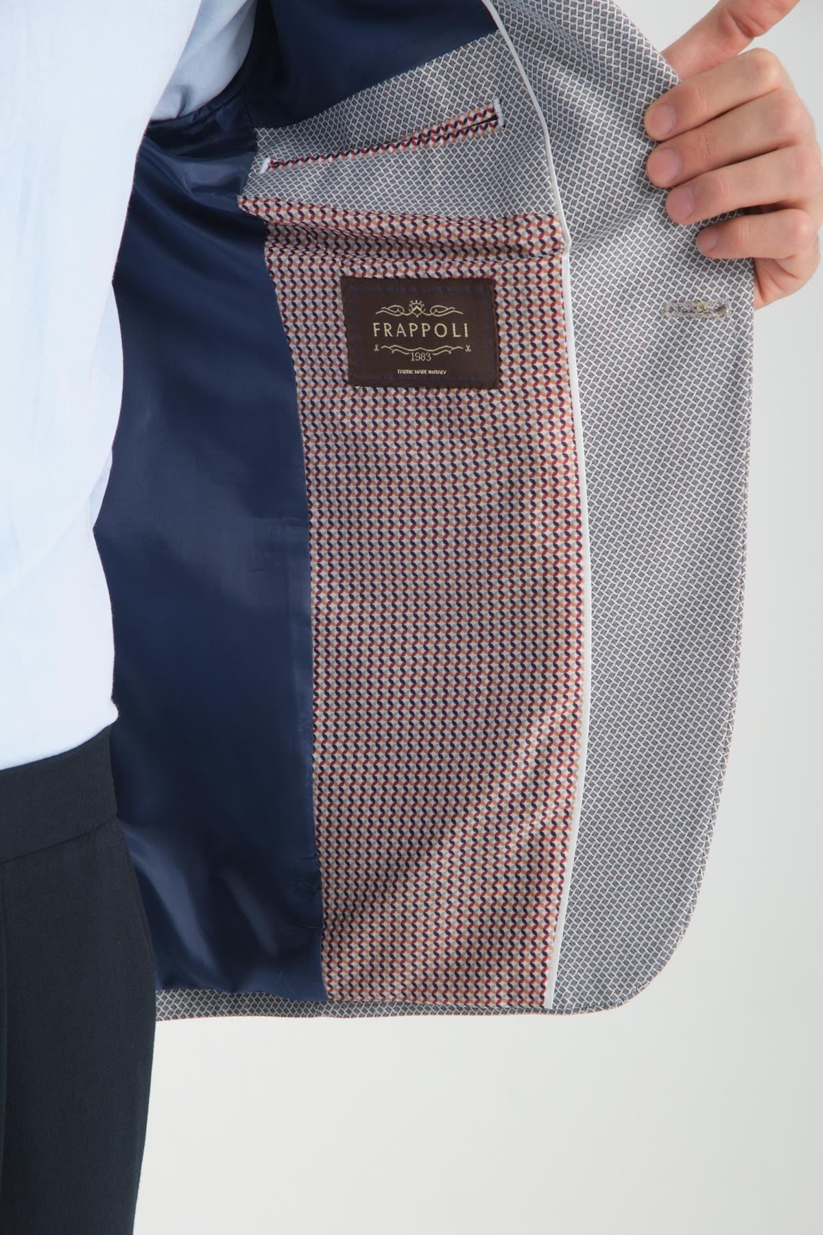 Galdino Erkek Lacivert Kendinden Desenli Slim Fit Mono Yaka Spor Blazer Ceket