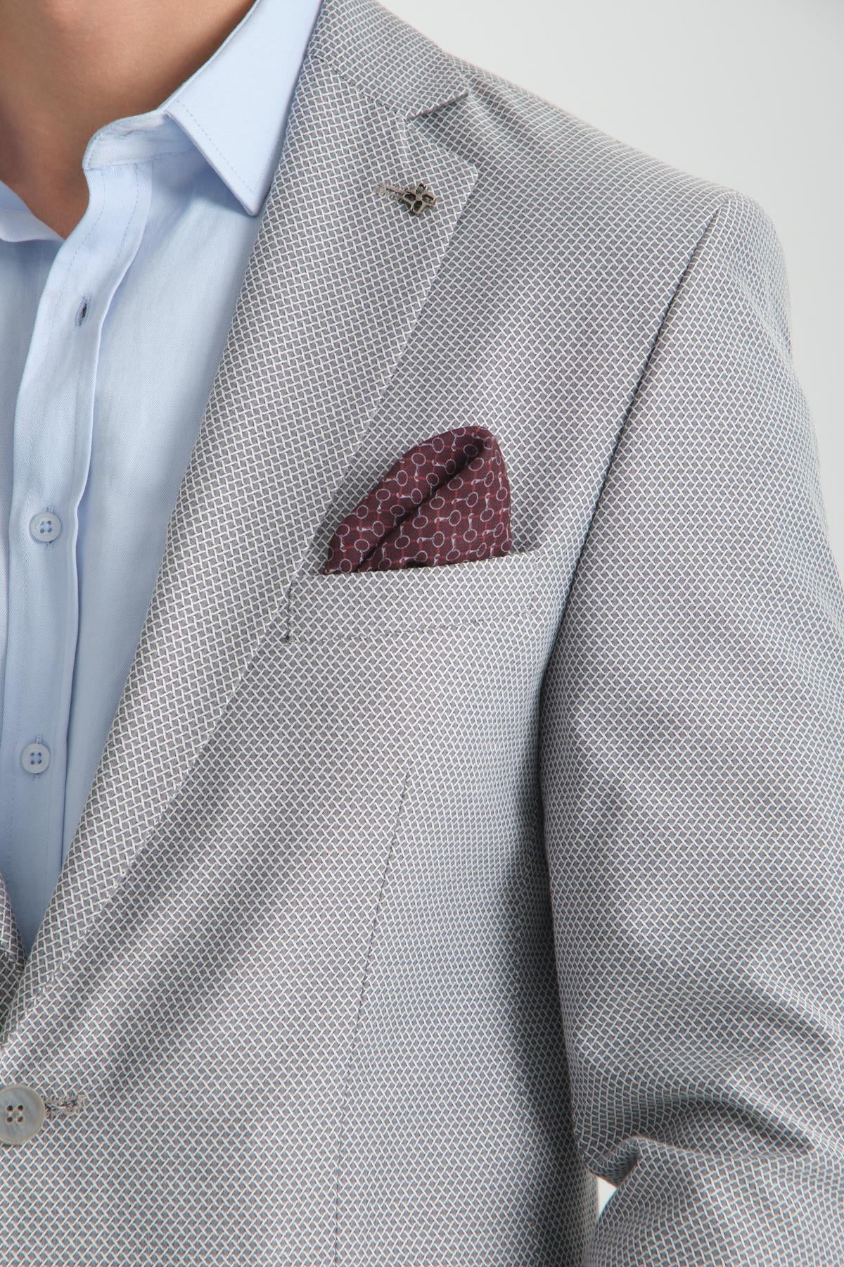 Galdino Erkek Lacivert Kendinden Desenli Slim Fit Mono Yaka Spor Blazer Ceket