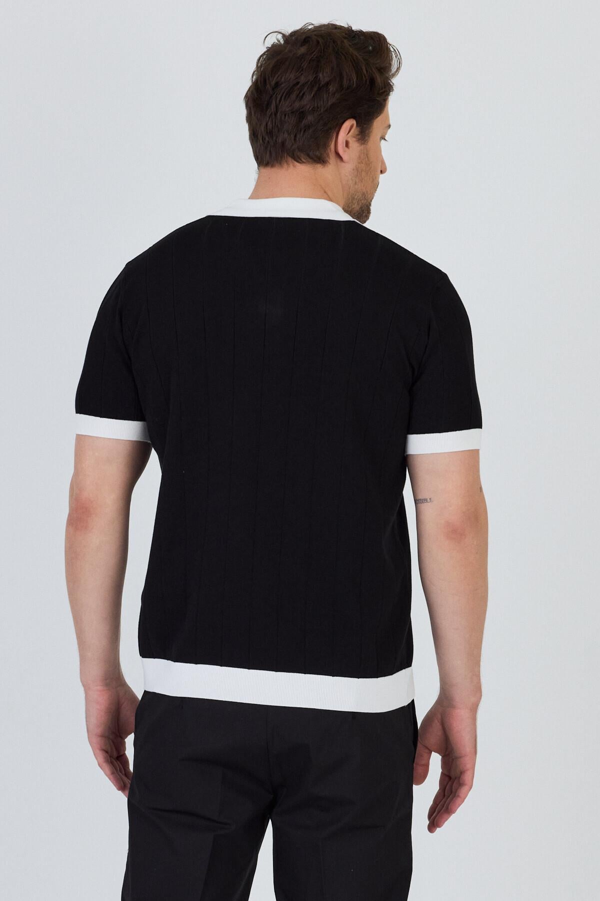GARCİA Erkek Siyah-Beyaz Pamuk Karışımlı Apaç Yaka Slim Fit Polo Yaka Triko T-Shirt