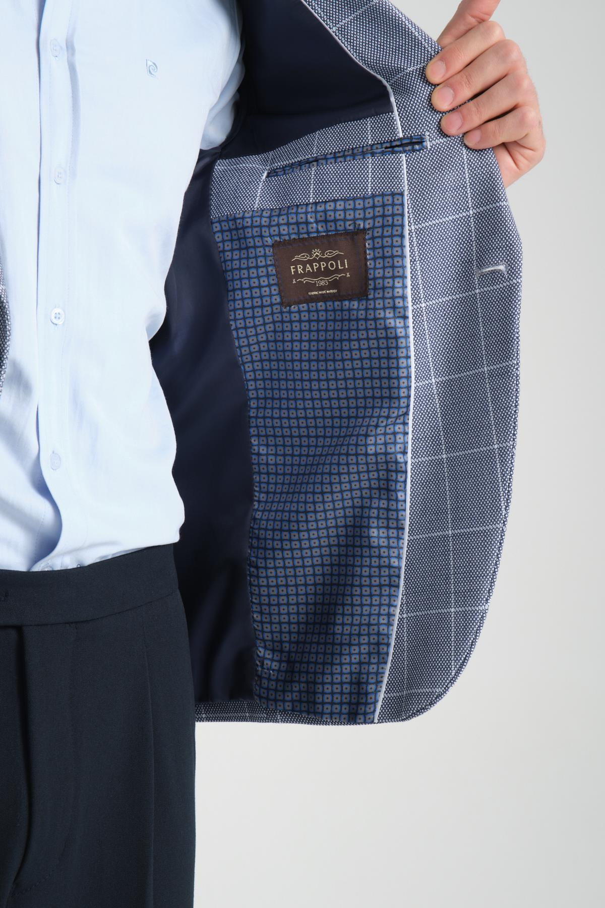 Gonca Ekose Erkek Lacivert Mono Yaka Slim Fit Spor Blazer Ceket