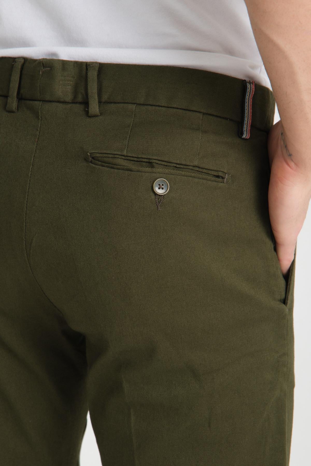 Haki Kalın Düz Erkek Yandan Cepli Klasik Bel Slim Fit Chino Pantolon