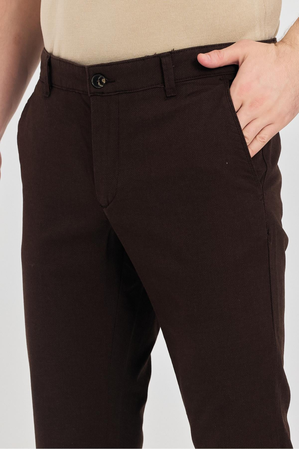 İbiza Erkek Kahve Pamuklu Likralı Slim Fit Pantalon