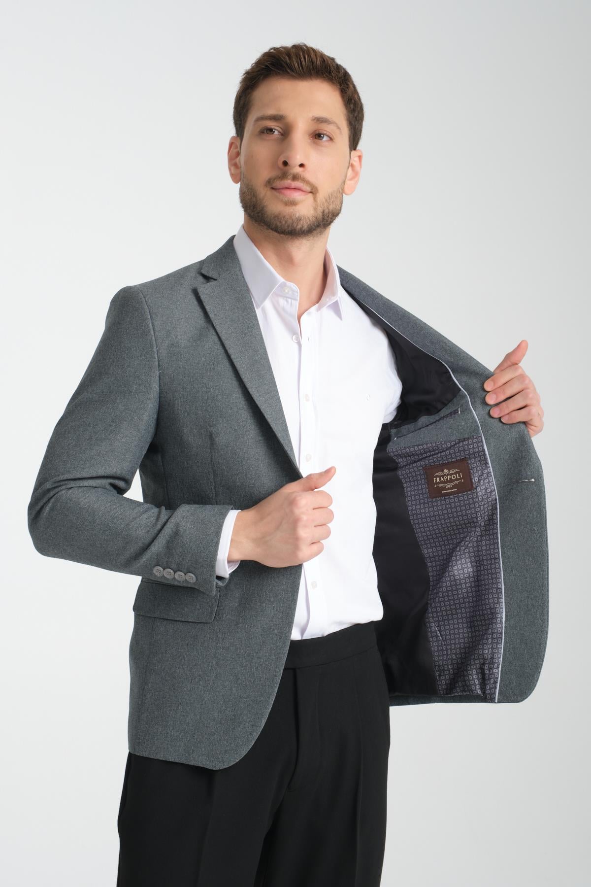 İcardii Erkek Siyah Battal Büyük Beden Mono Yaka Dar Kesim Blazer  Spor Ceket