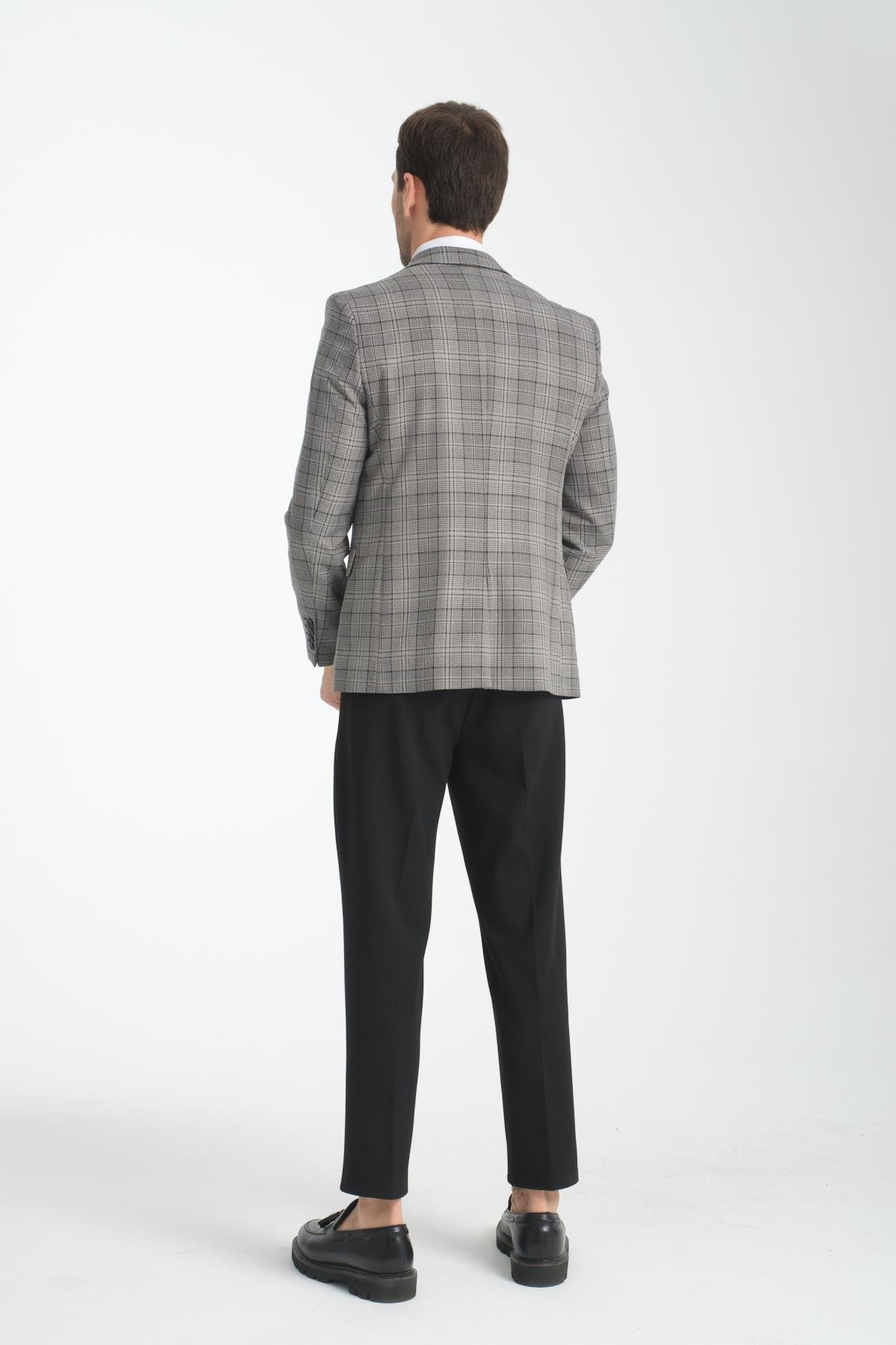 İnce Ekose Slim Fit Dar Kesim Erkek Blazer Ceket