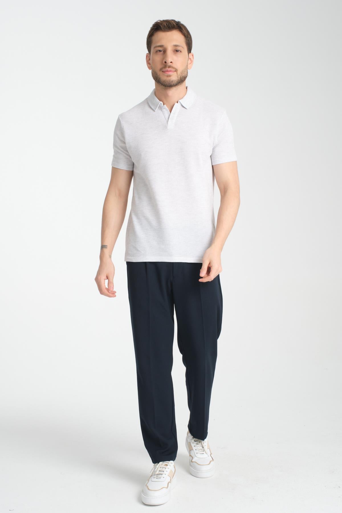 İnce Polo Yaka Waffle Erkek Regular Fit Polo Yaka T-Shirt 100% Pamuk
