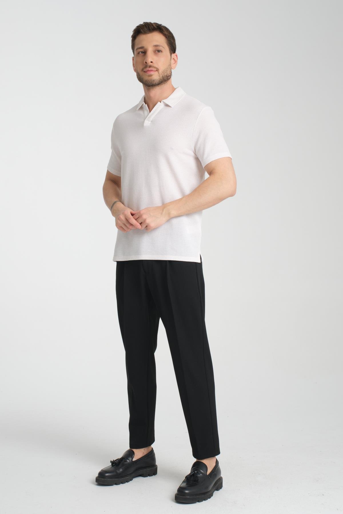 İnce Polo Yaka Waffle Erkek Regular Fit Polo Yaka T-Shirt 100% Pamuk