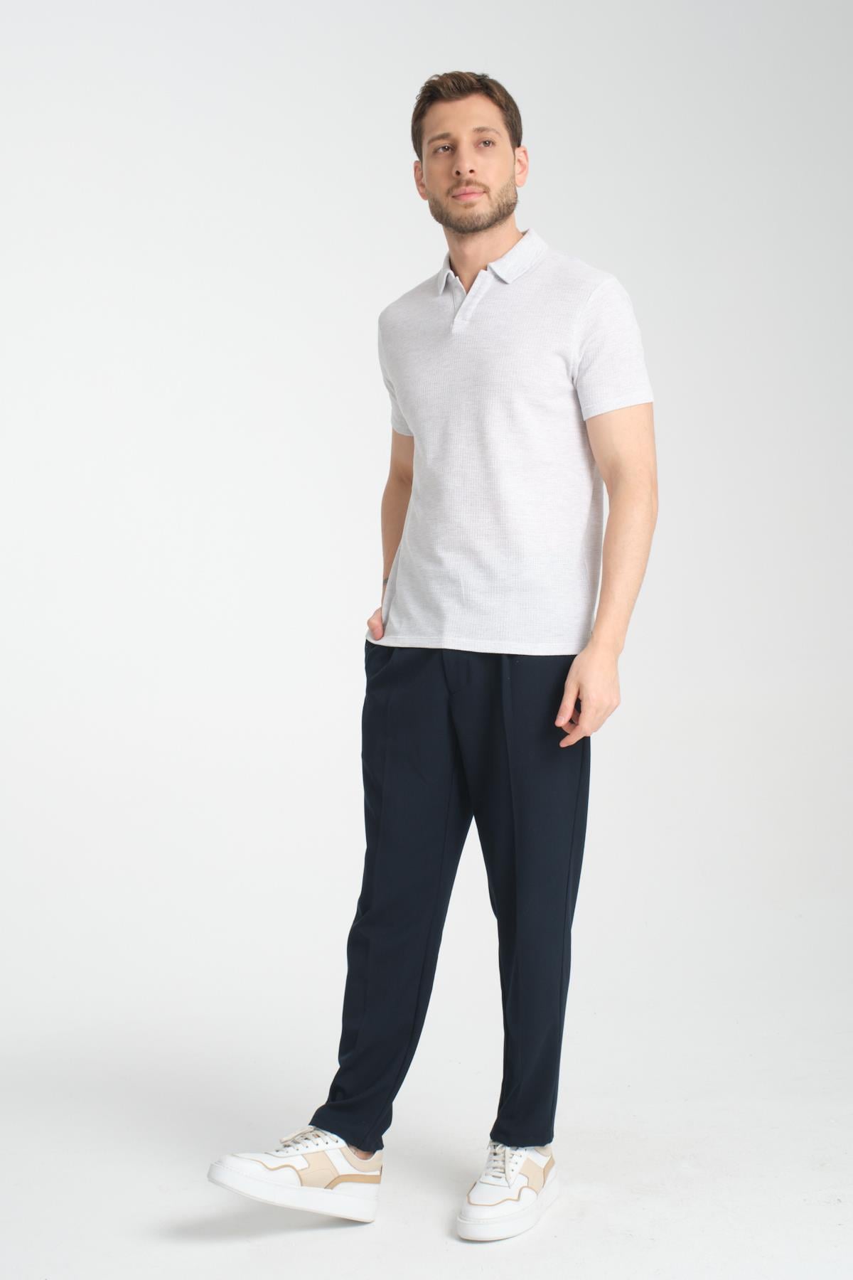 İnce Polo Yaka Waffle Erkek Regular Fit Polo Yaka T-Shirt 100% Pamuk