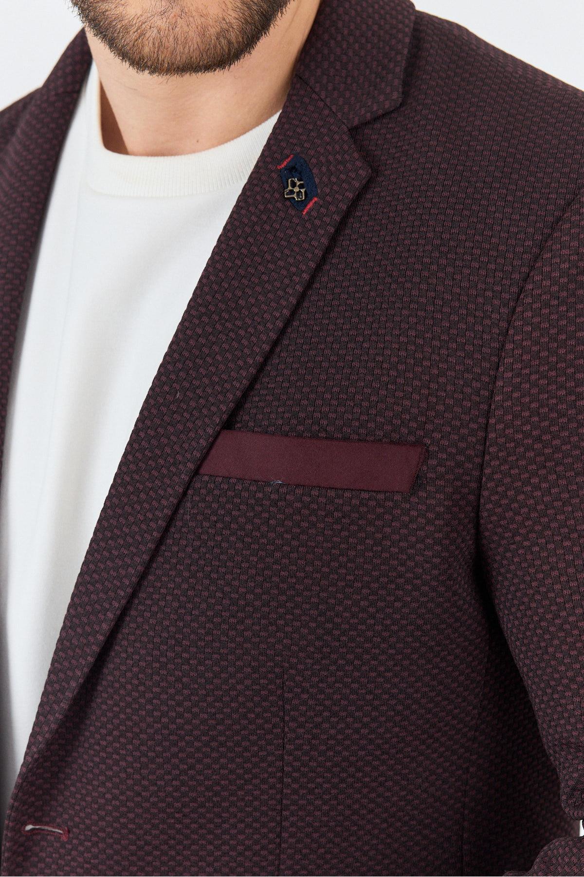 İtolo Erkek Bordo Likralı Esnek Kumaşlı Slim Fit Spor Blazer Ceket