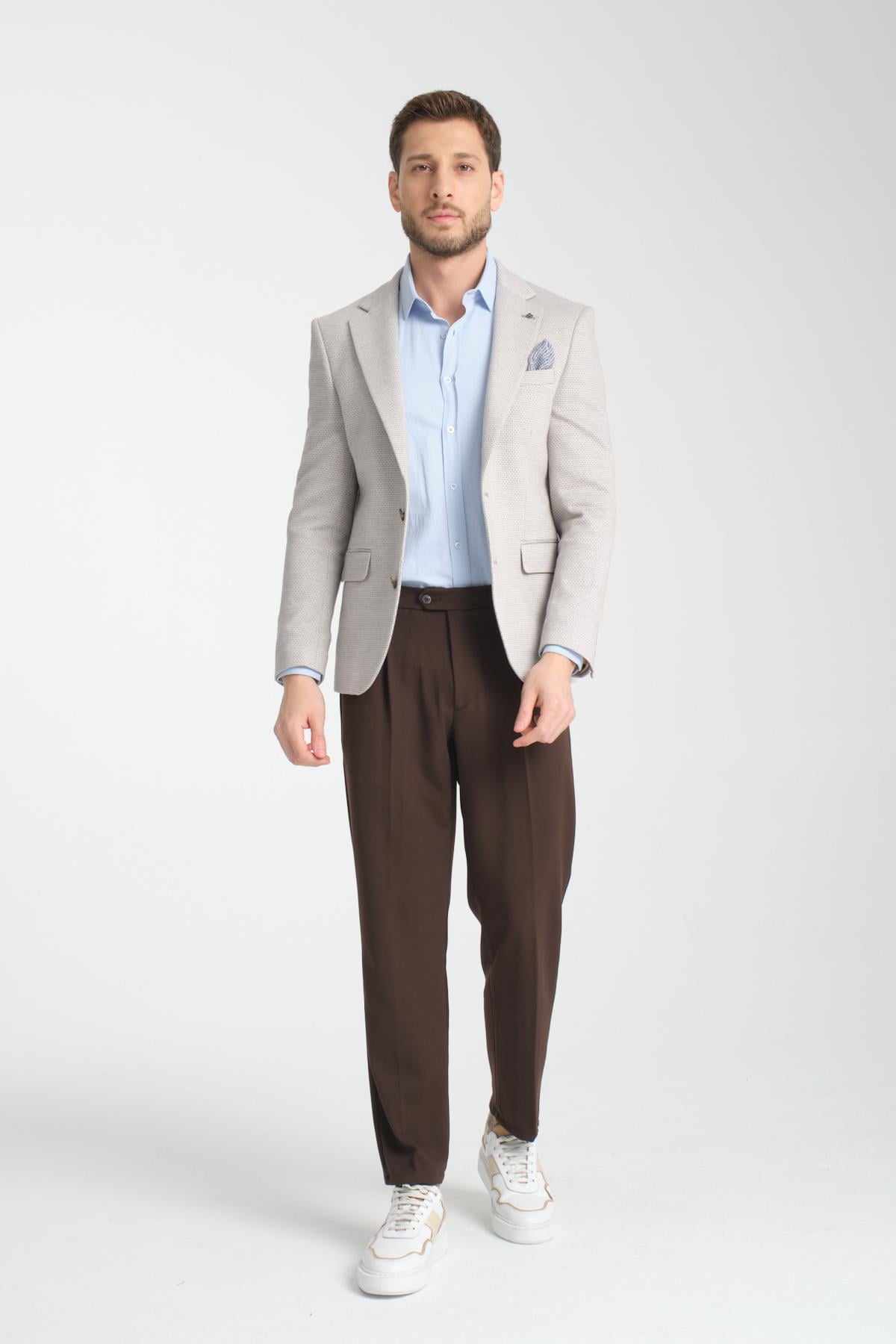 Jakar Erkek Desenli 360 Her Yöne Esneyen Slim Fit Mono Yaka Blazer Ceket