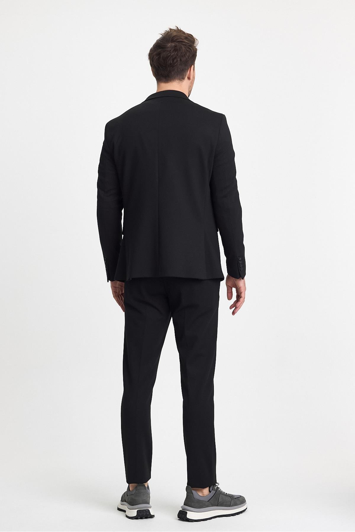 Jasinoo Erkek Battal Büyük Beden Siyah Regular Fit Pamuk Karışımlı Likralı Blazer Ceket