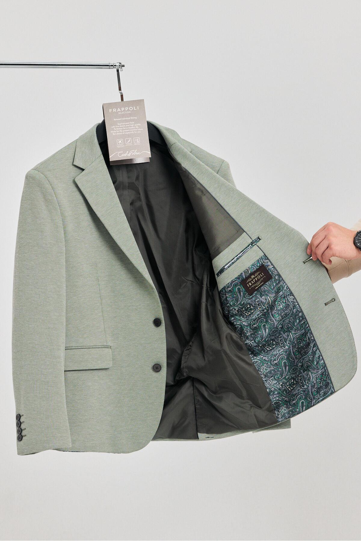 Java Erkek Green Likralı Esneyen Kumaşlı Slim Fit Blazer Ceket (Büyük Beden - Battal)
