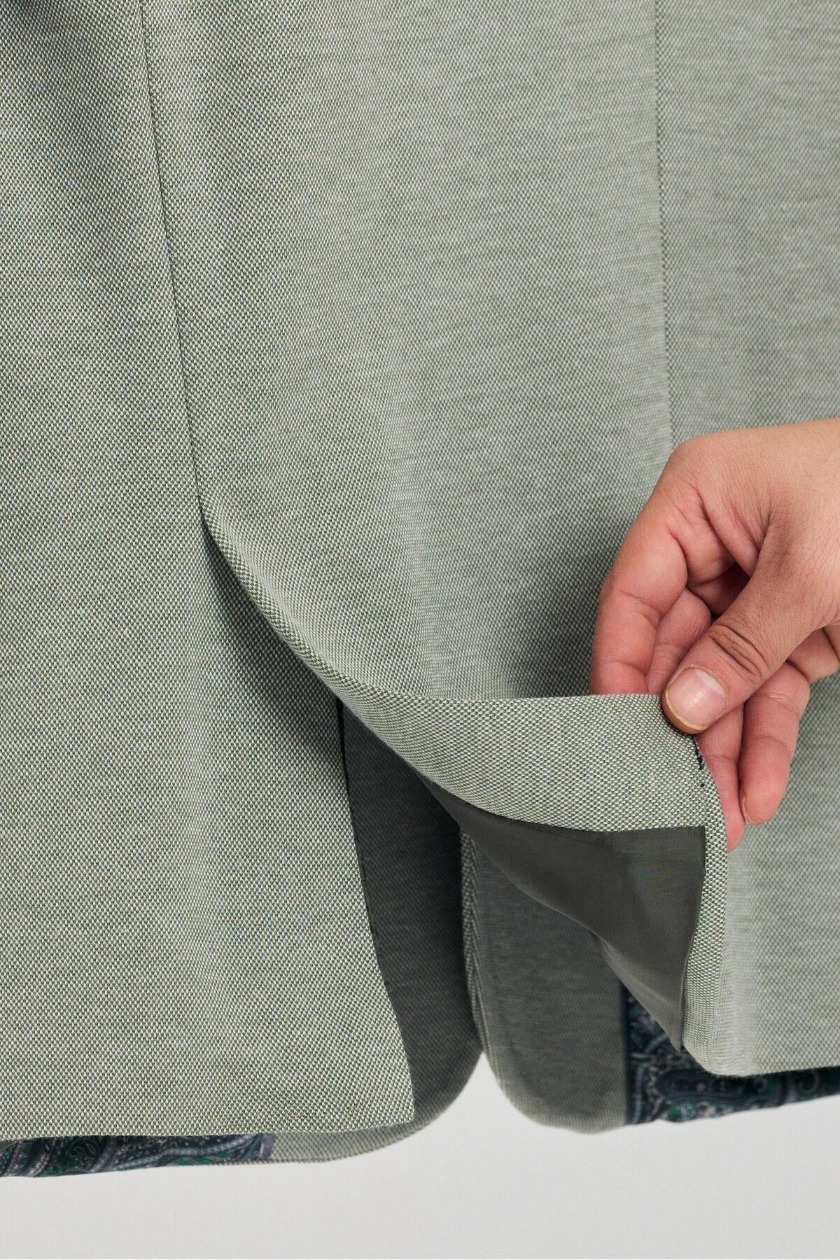Java Erkek Green Likralı Esneyen Kumaşlı Slim Fit Blazer Ceket (Büyük Beden - Battal)