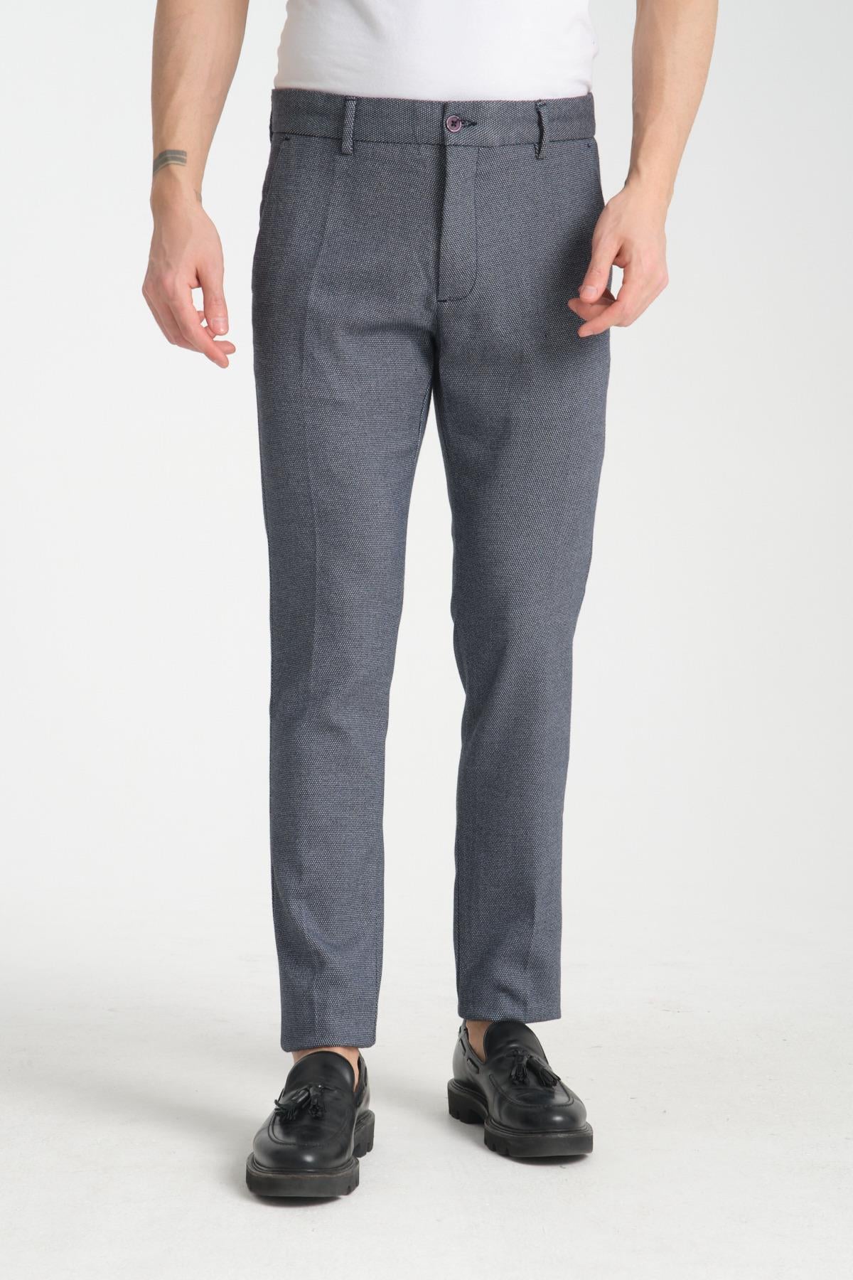 Kalın Desenli Erkek Yandan Cepli Klasik Bel Slim Fit Chino Pantolon