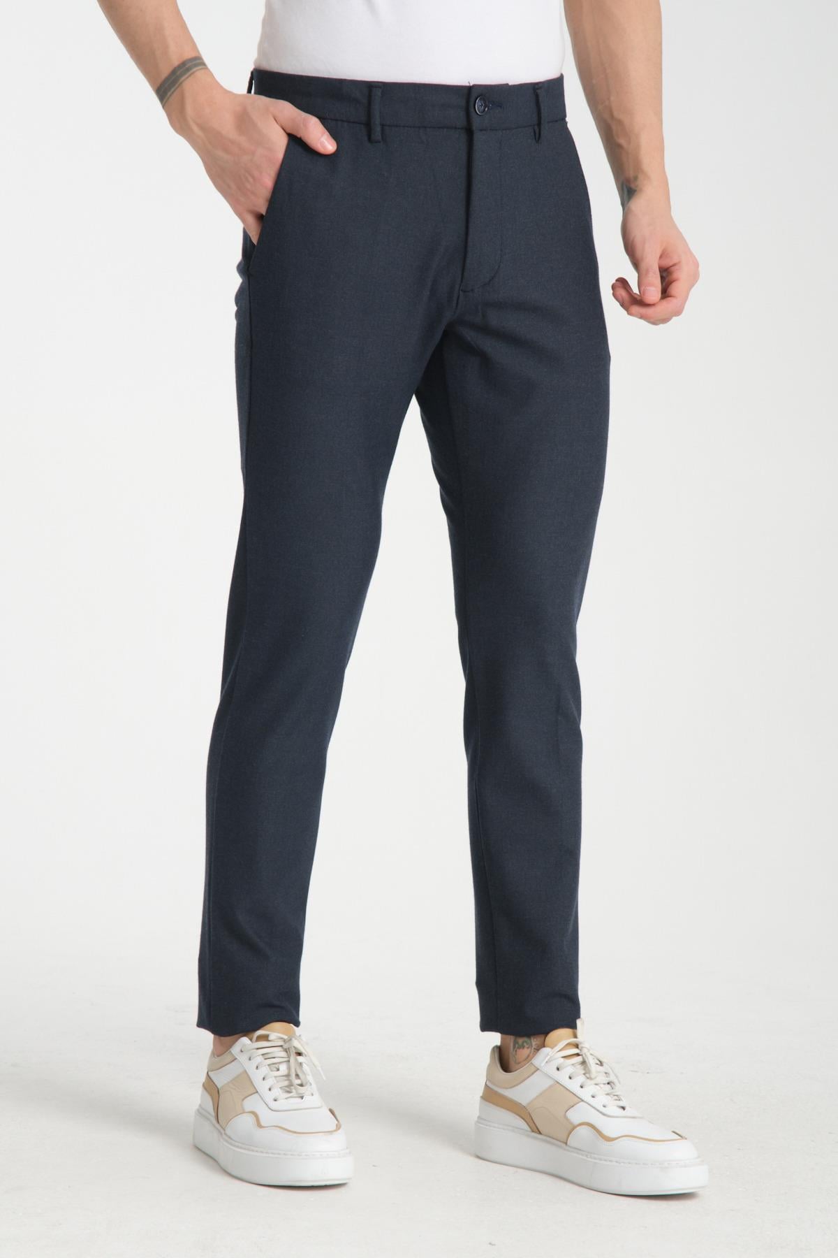 Kalın Düz Erkek Yandan Cepli Klasik Bel Slim Fit Chino Pantolon