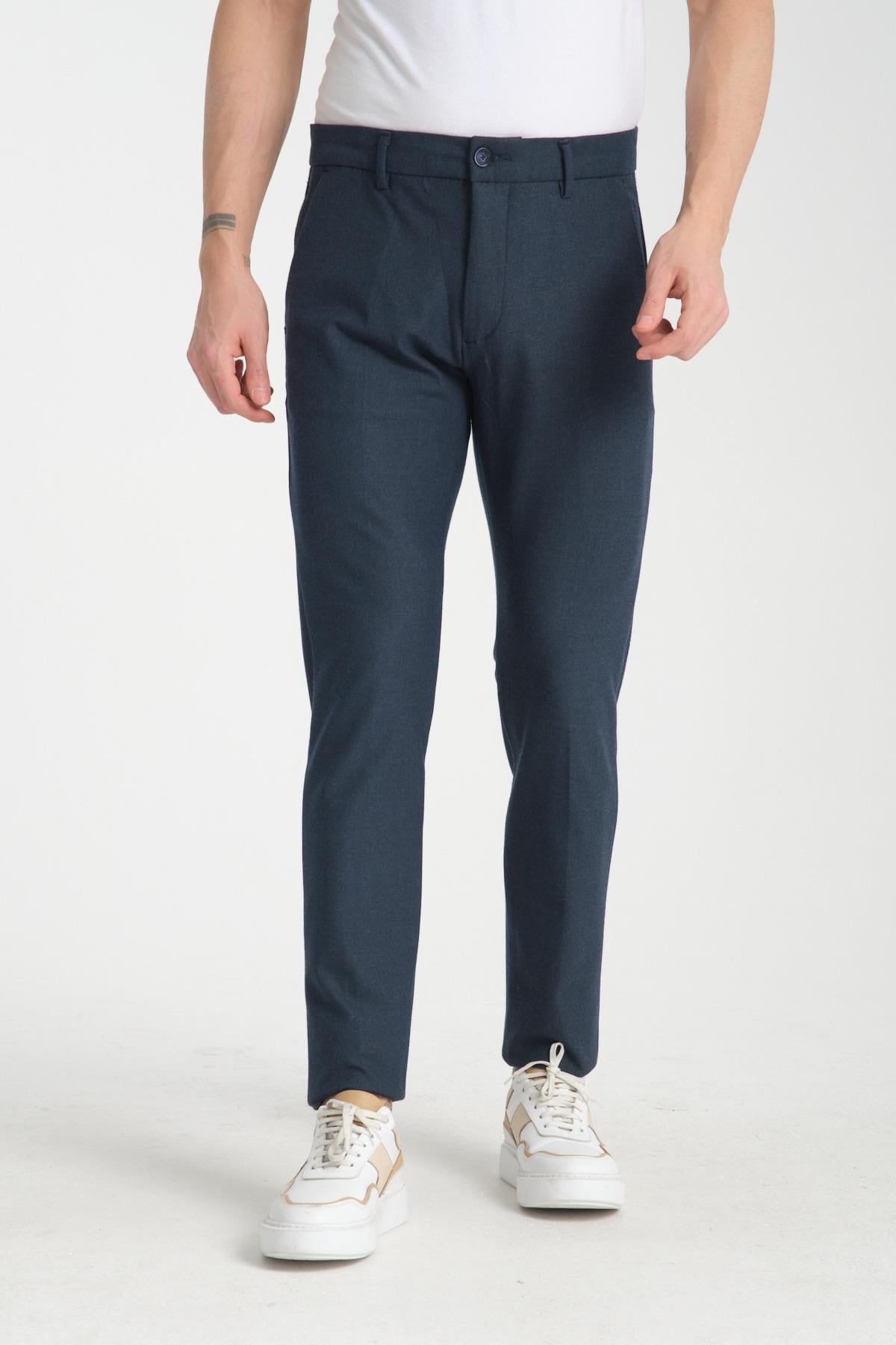 Kalın Düz Erkek Yandan Cepli Klasik Bel Slim Fit Chino Pantolon