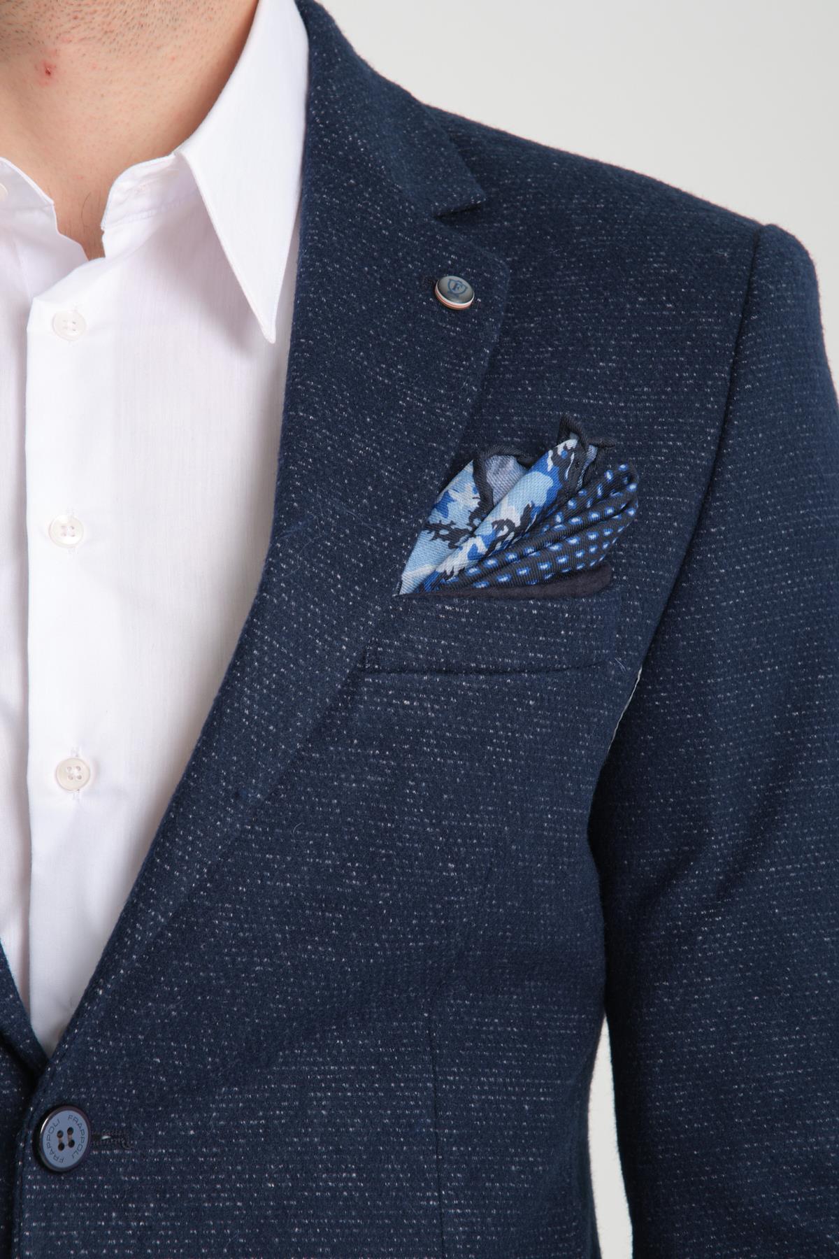 Kasetti Erkek Lacivert Esnek Kumaşlı Slim Fit Mono Yaka Spor Blazer Ceket