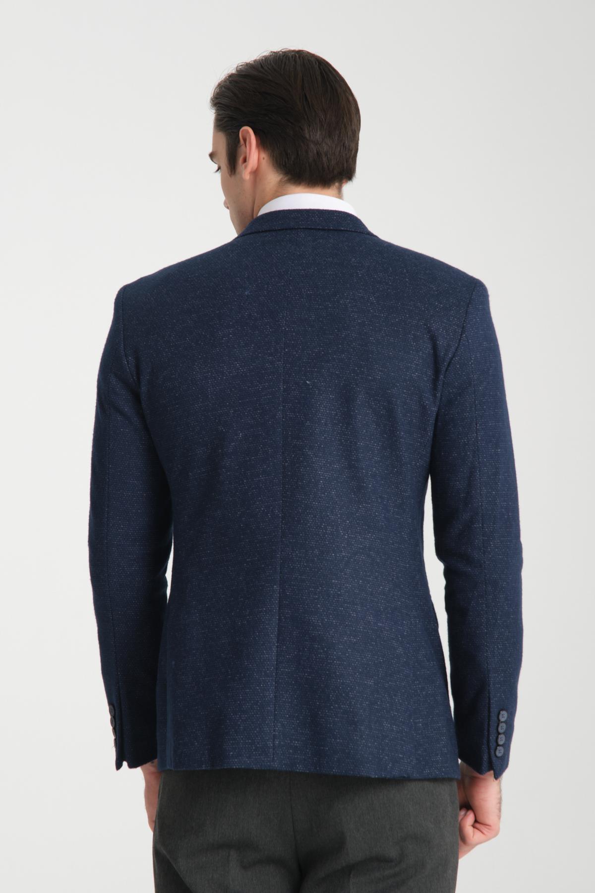 Kasetti Erkek Lacivert Esnek Kumaşlı Slim Fit Mono Yaka Spor Blazer Ceket