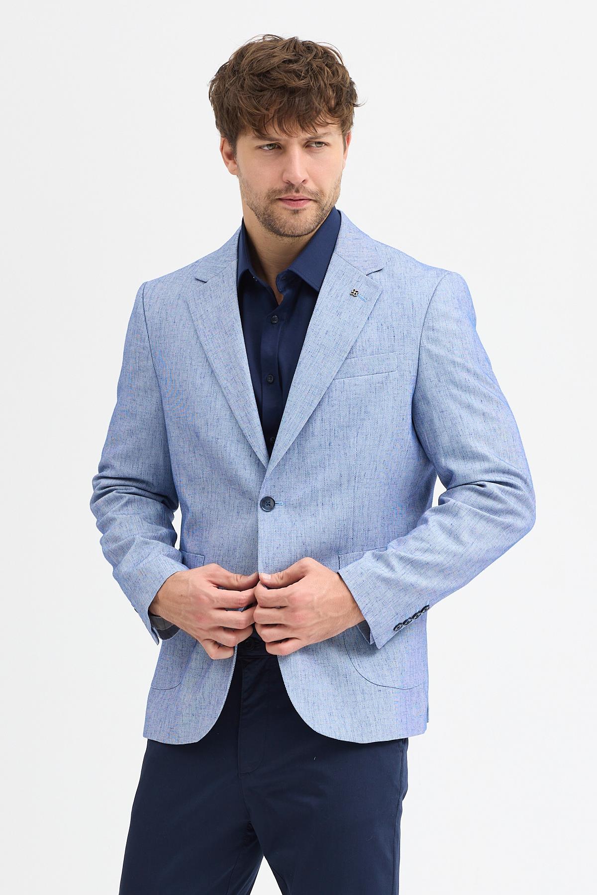 Larsen Erkek Lacivert Yarım Astar Torba Cepli Slim Fit Esnek Spor Blazer Ceket