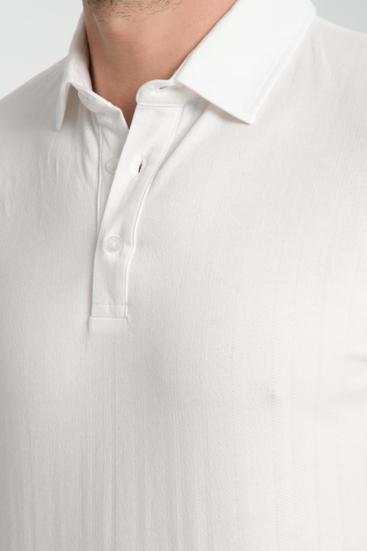 Luceroo Erkek Beyaz %100 Pamuk Çekmeyen Kumaş Slim Fit Dar Kesim Polo Yaka Tişört