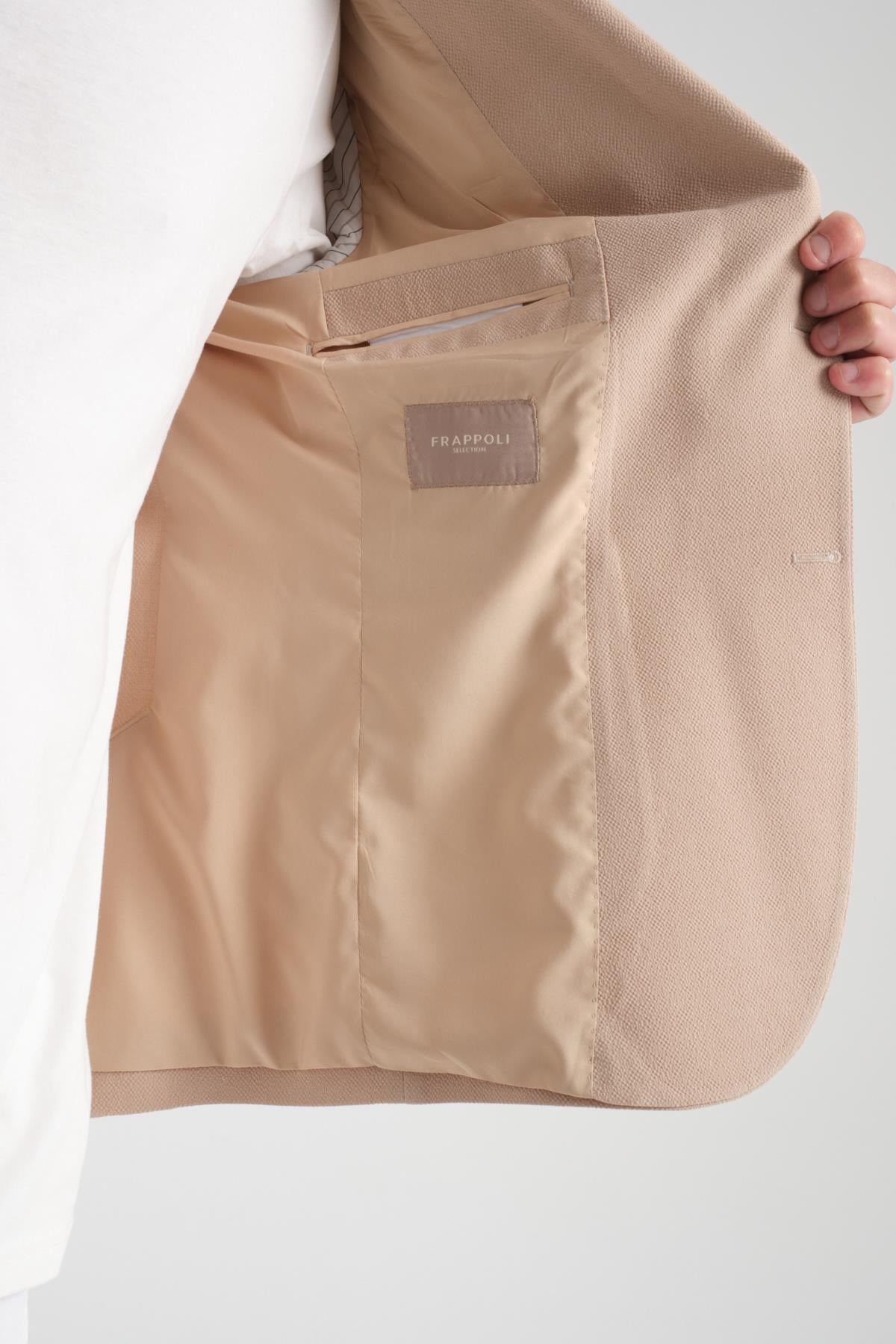 Lucos Erkek Bej Yarım Astar Torba Cep Likralı Gofre Kumaşlı Spor Blazer Ceket