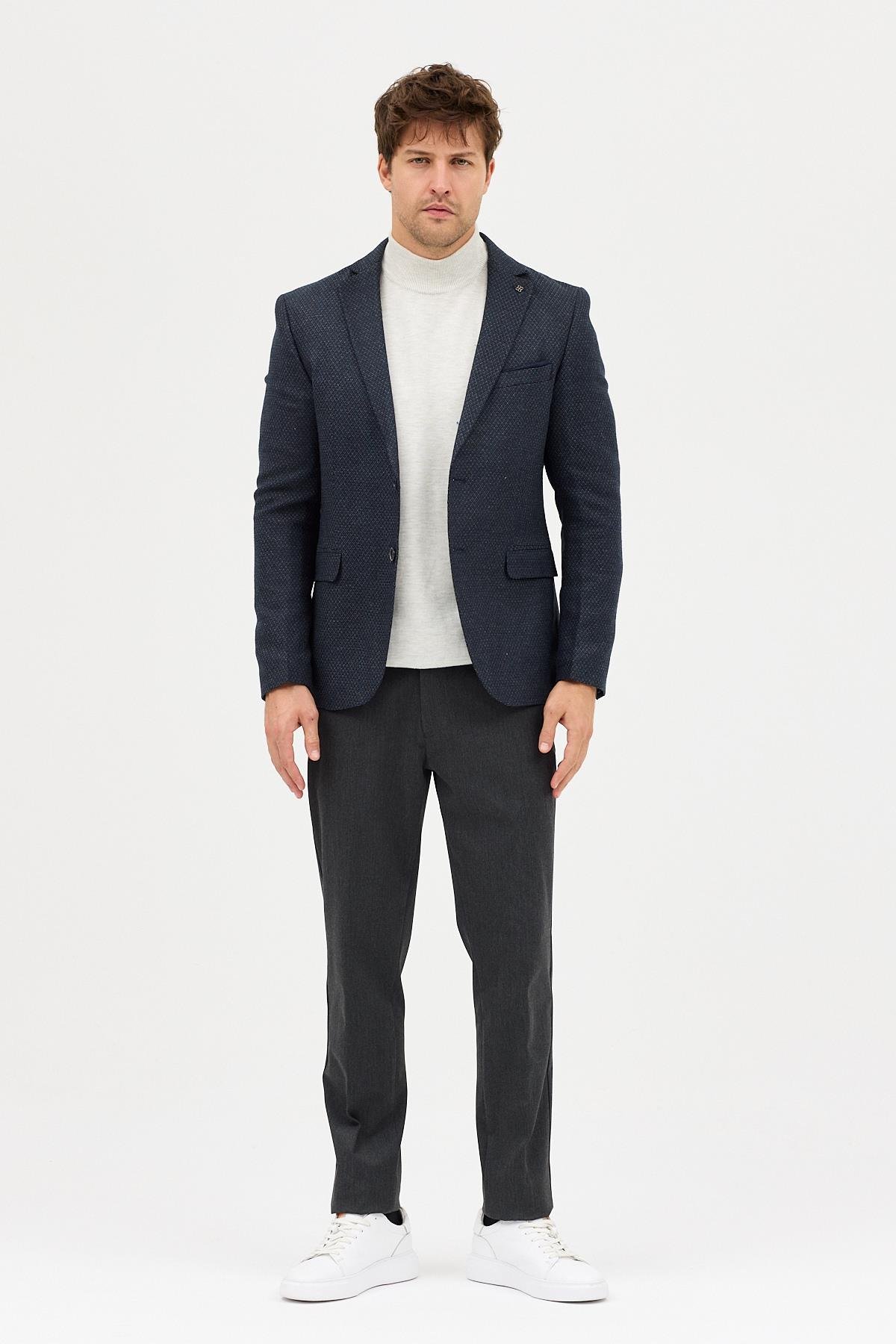 Luduno Erkek Antrasit Kalın Mono Yaka Slim Fit Casual Blazer Ceket