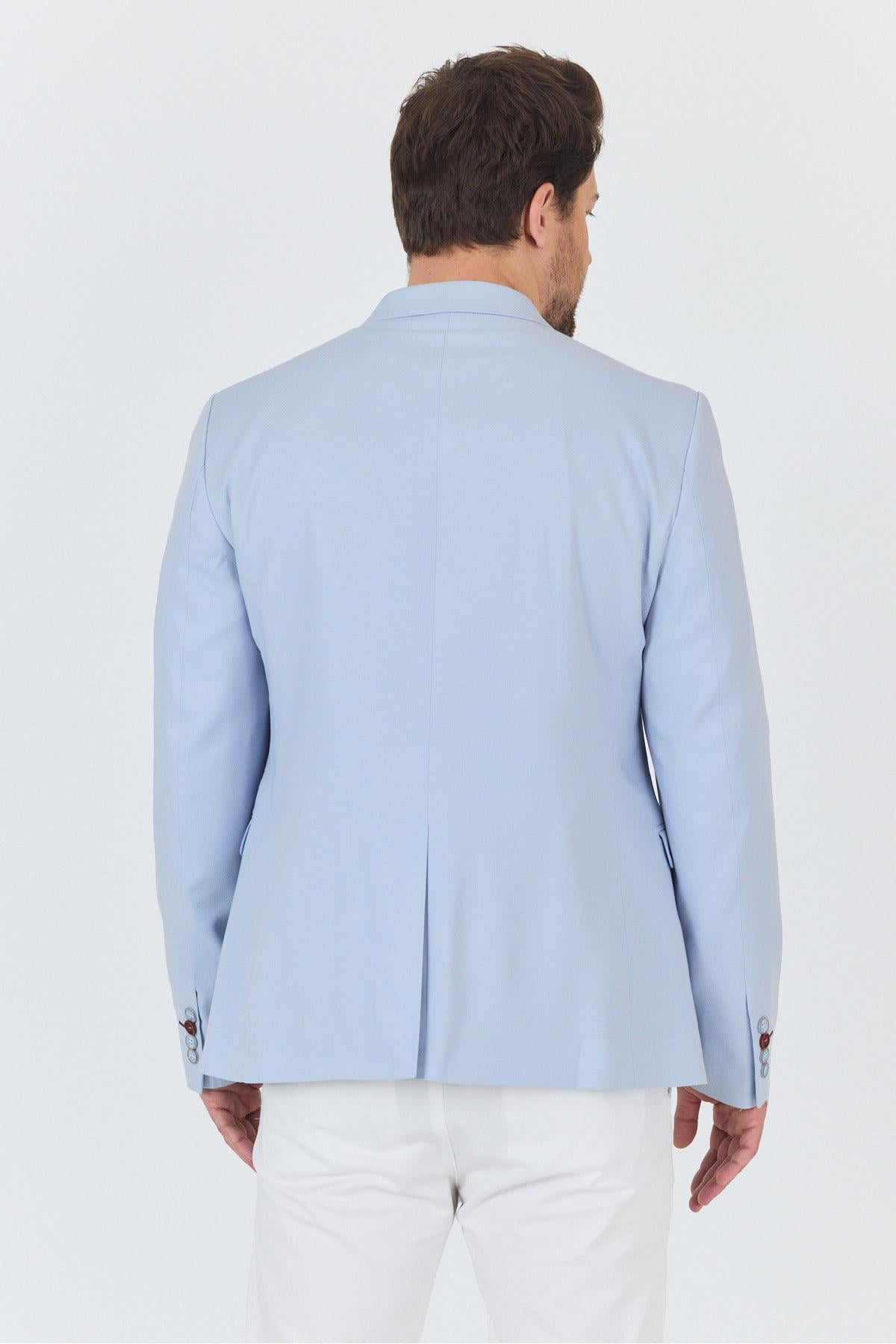 Manzoni Erkek Buz Mavi Polyviskon Kumaşlı Mono Yaka Slim Fit Blazer Ceket