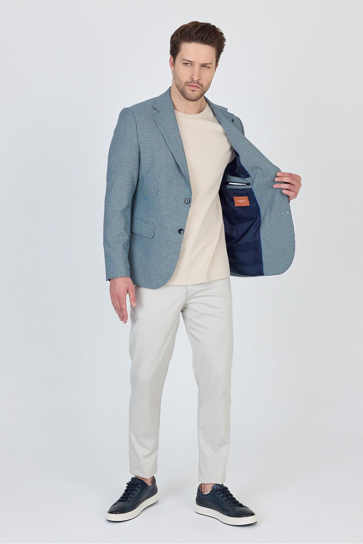 Martinelli Erkek İndigo Ufak Desenli Polyviskon Kumaşlı Spor Blazer Ceket