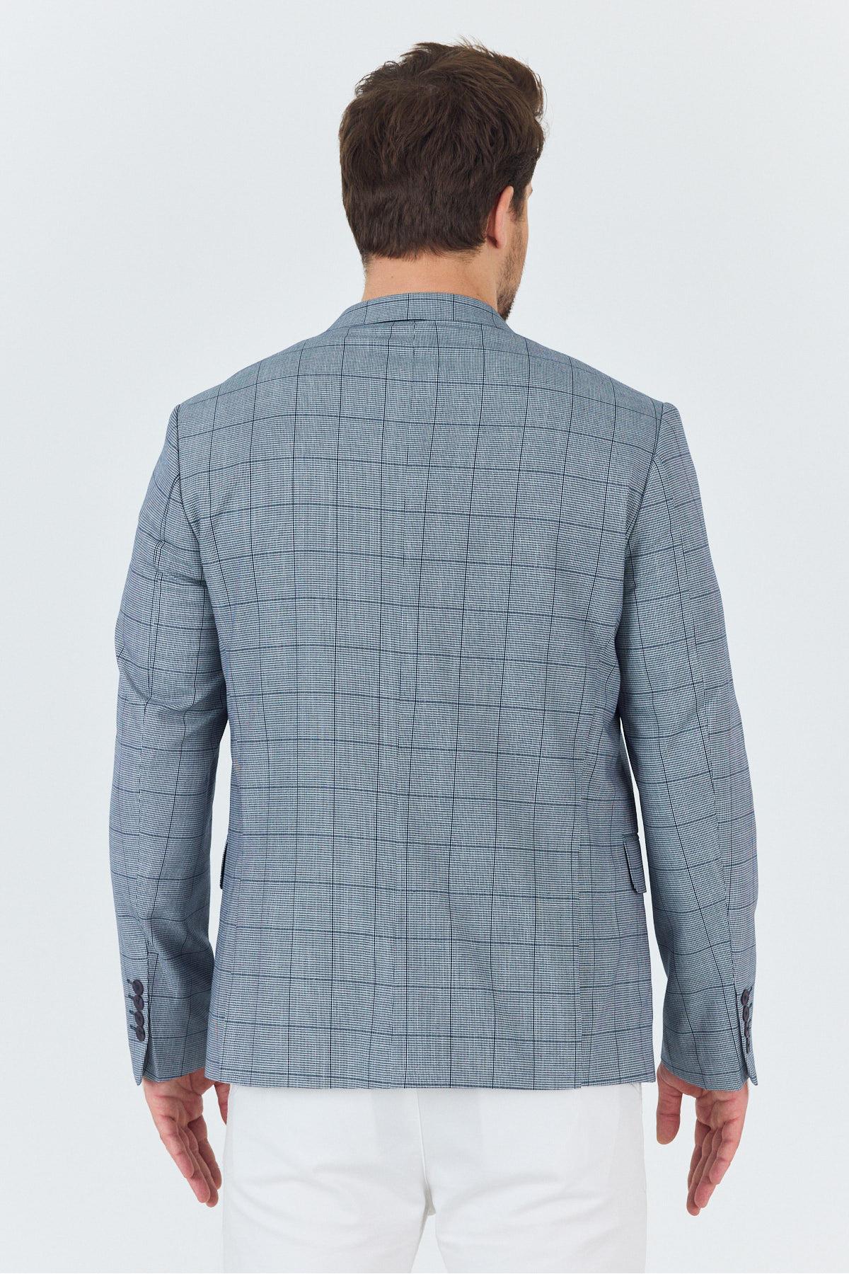 Merillon Erkek Lacivert Ekose Polyviskon Kumaşlı Spor Blazer Ceket