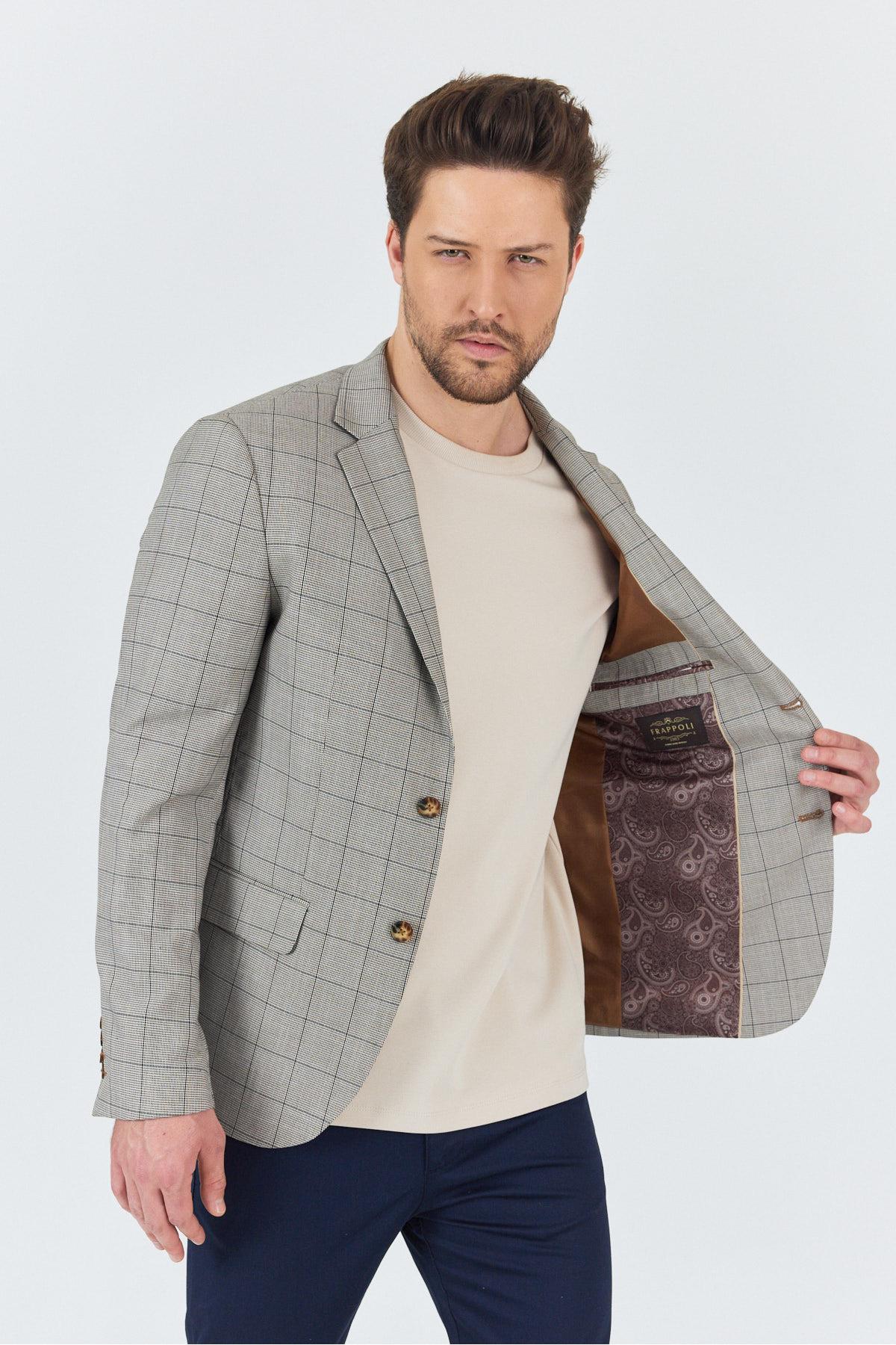 Merillon Erkek Vizon Ekose Polyviskon Kumaşlı Spor Blazer Ceket