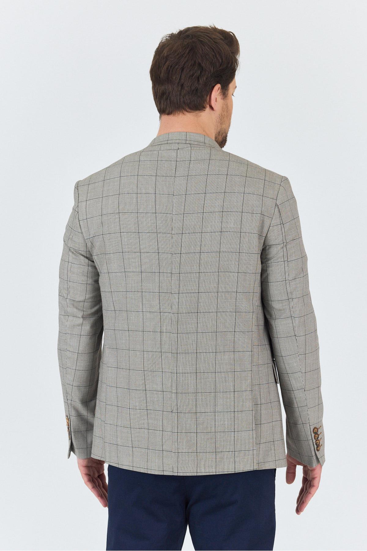 Merillon Erkek Vizon Ekose Polyviskon Kumaşlı Spor Blazer Ceket