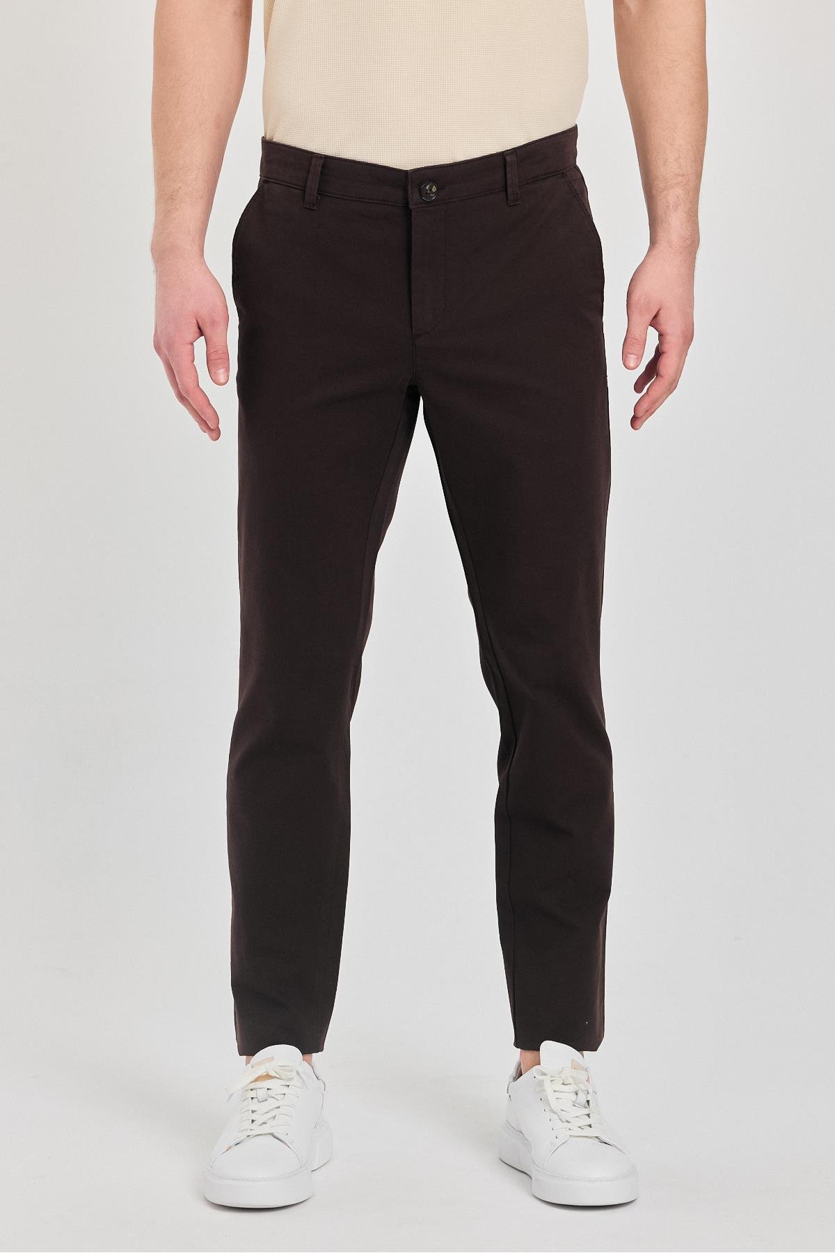 Milano Erkek Kahve Pamuklu Likralı Slim Fit Pantalon