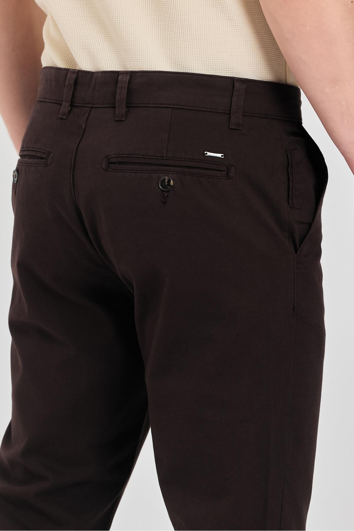 Milano Erkek Kahve Pamuklu Likralı Slim Fit Pantalon