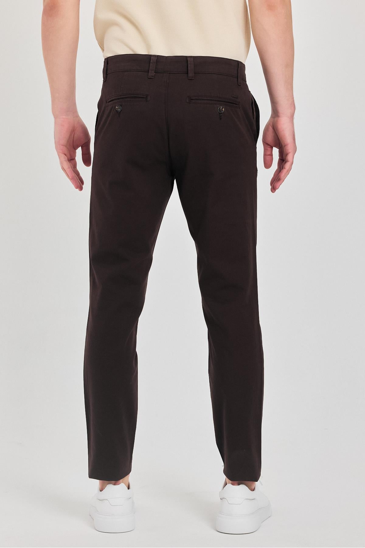Milano Erkek Kahve Pamuklu Likralı Slim Fit Pantalon