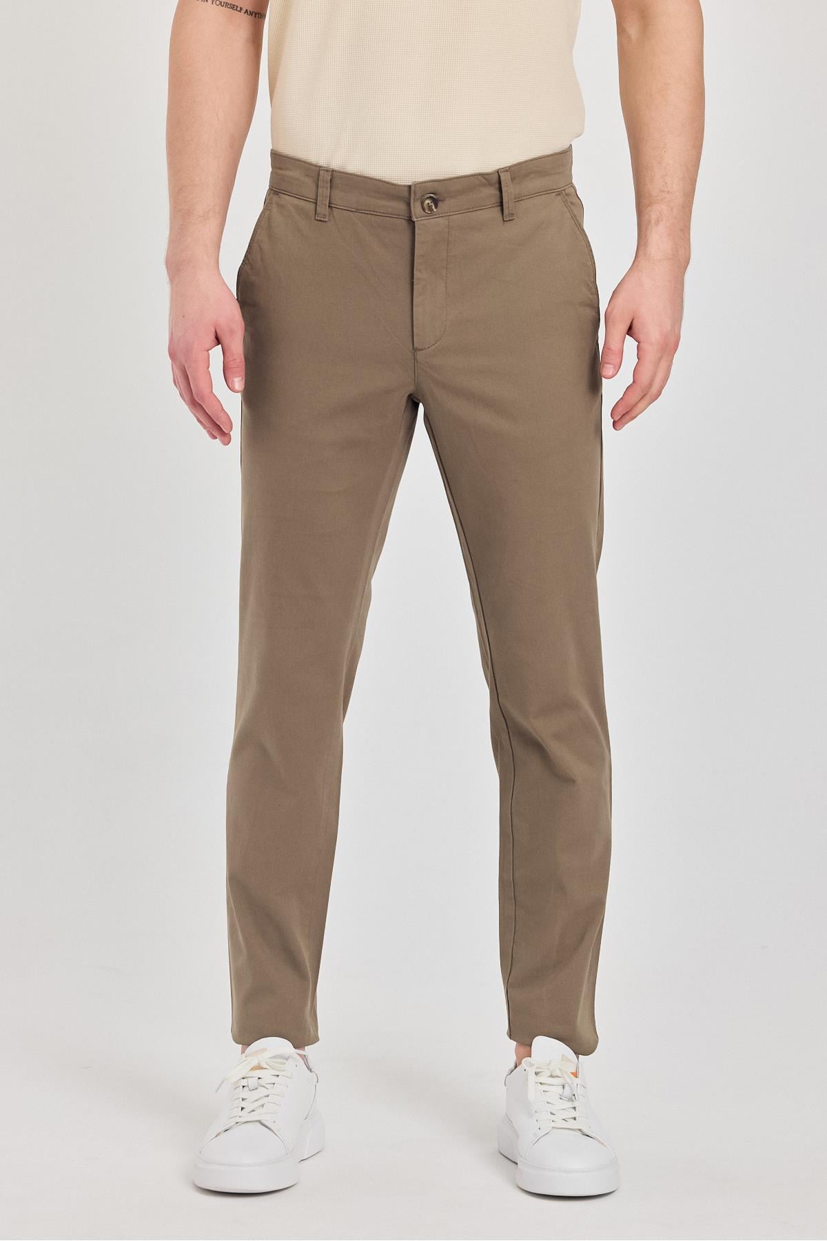 Milano Erkek Vizon Pamuklu Likralı Slim Fit Pantalon