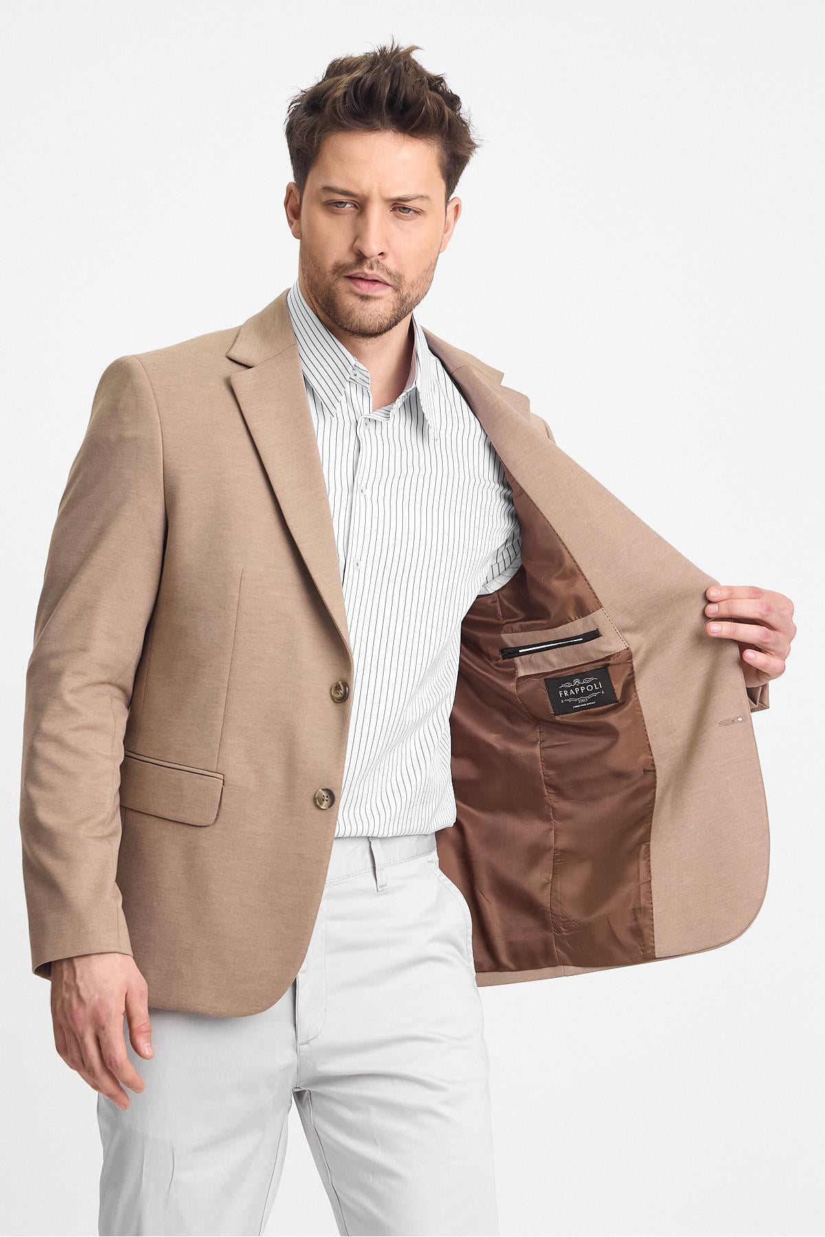 Modern Erkek Blazer Mono Yaka 360 Esneyen Yarım Astar Ceket