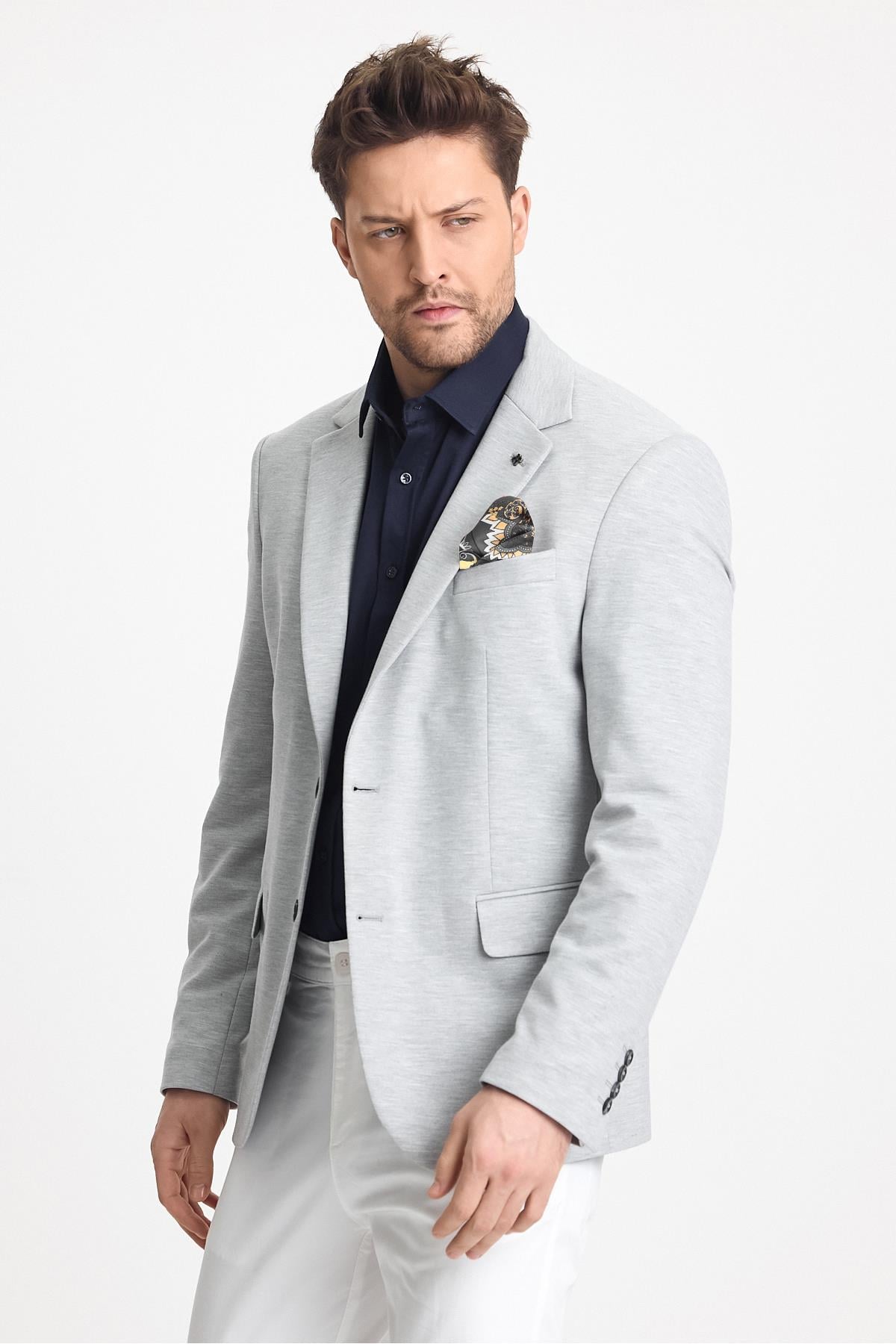 Modern Erkek Blazer Mono Yaka 360 Esneyen Yarım Astar Ceket