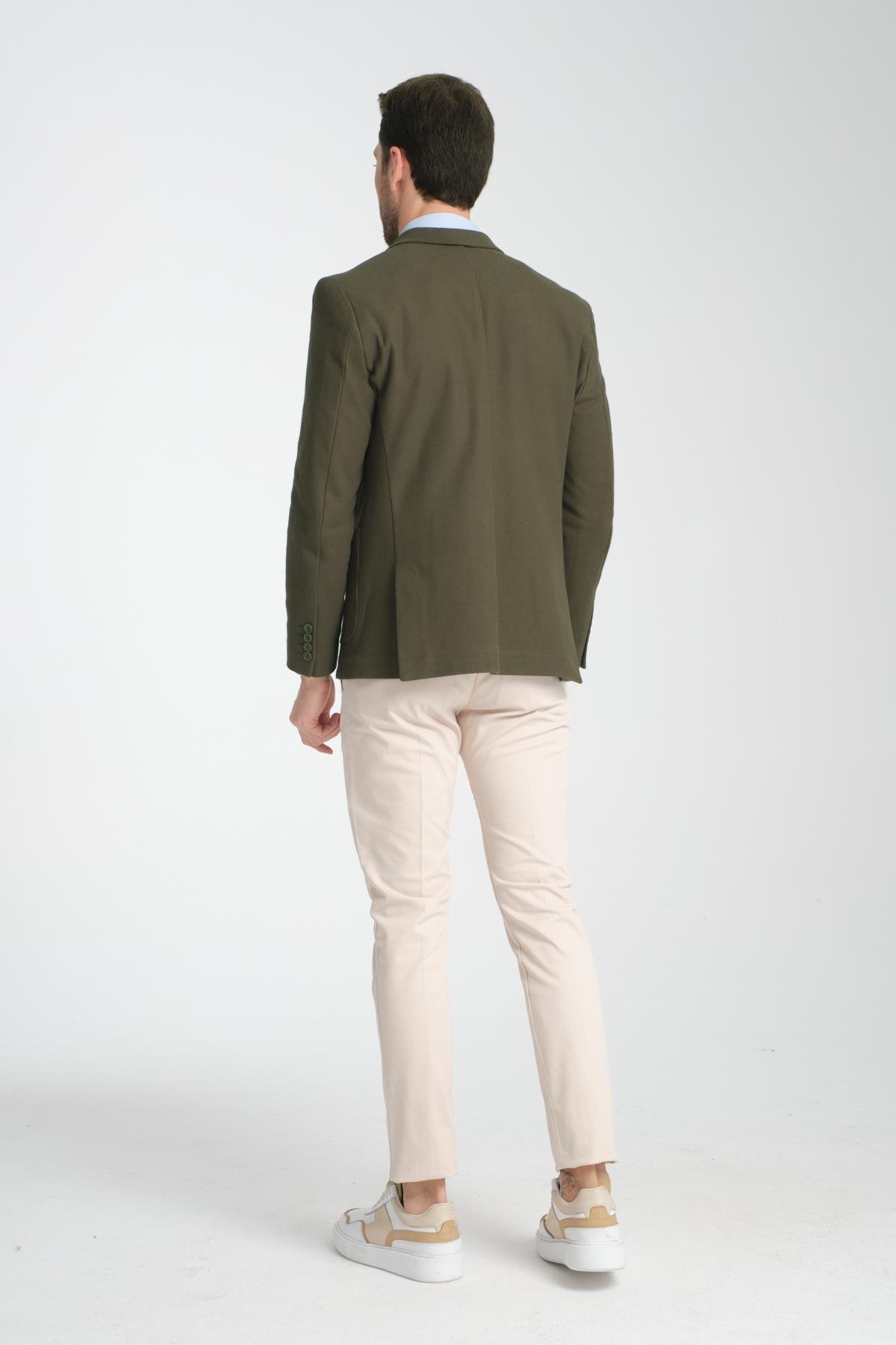 Modern Erkek Blazer Mono Yaka Esneyen Astarsız Ceket