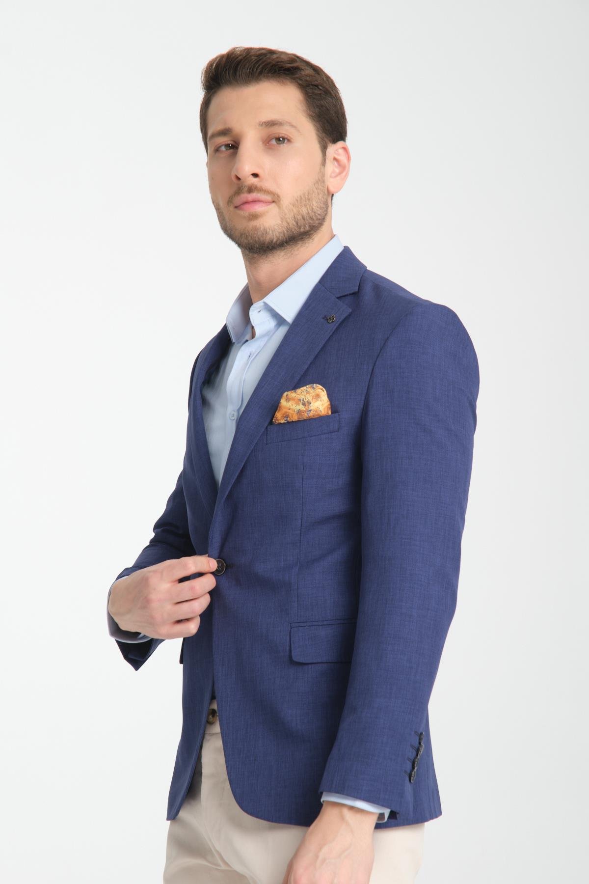 Nipoye Erkek Açık Lacivert Tam Astarlı Mono Yaka Slim Fit Spor Blazer Ceket