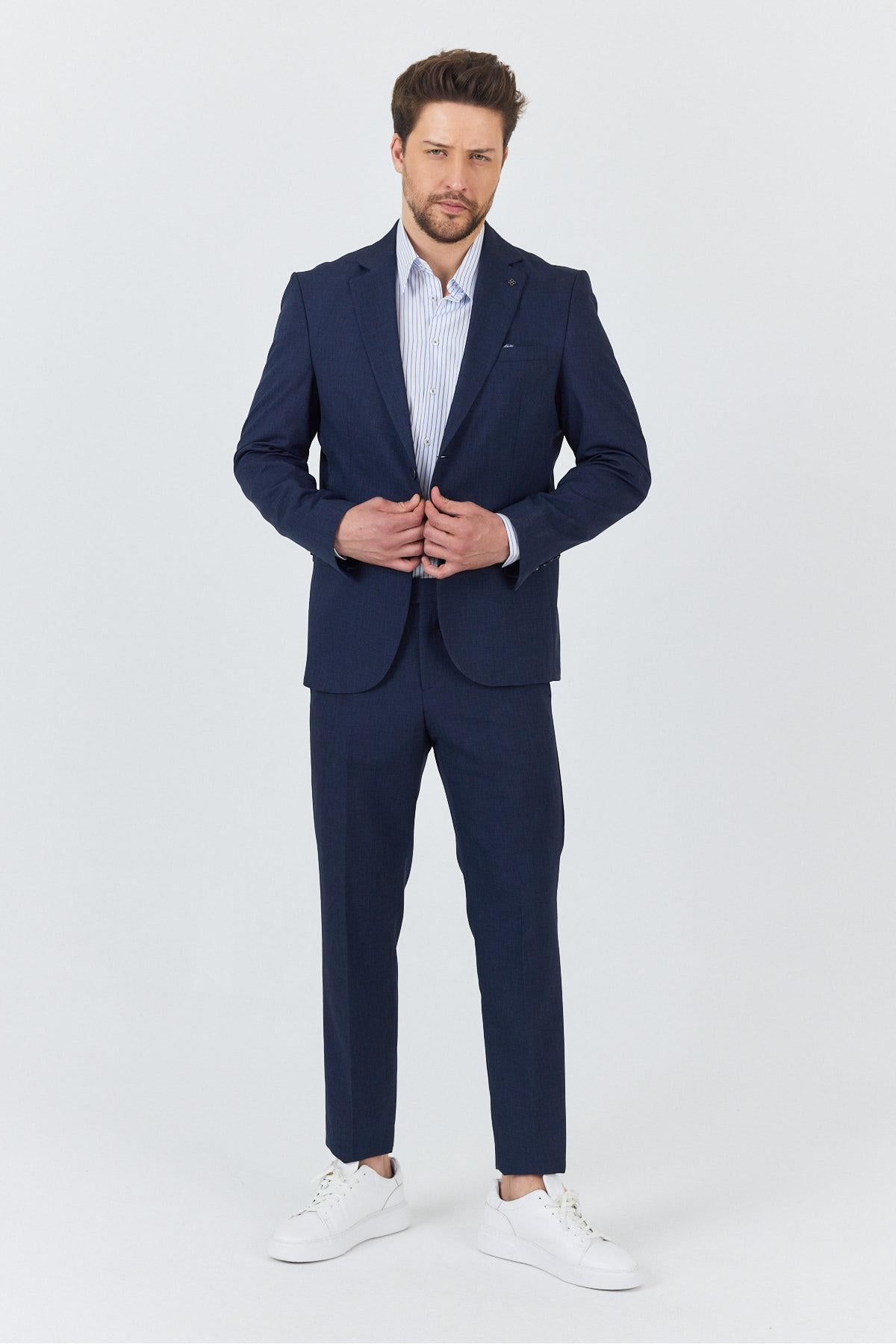 Nipoye Erkek Koyu Lacivert 2'li Slim Fit Takım Elbise