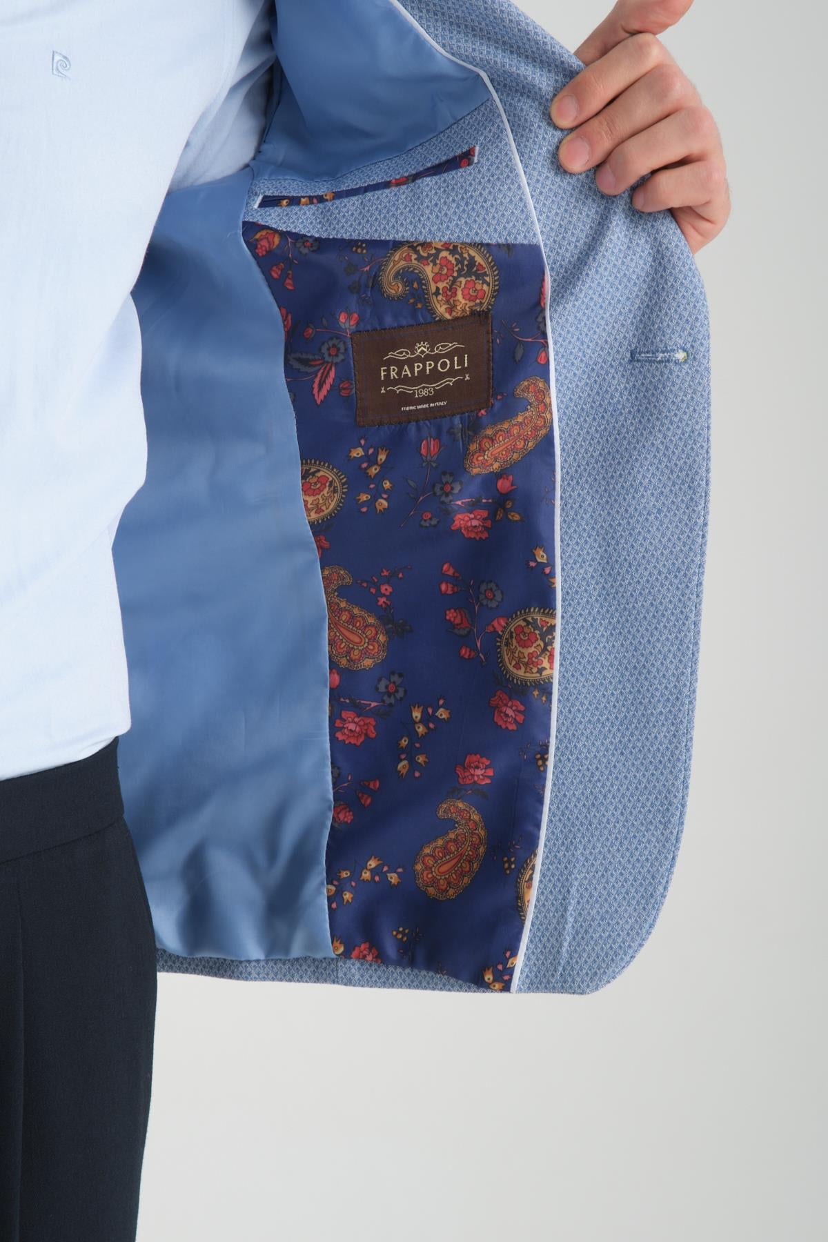 Odessa Erkek Lacivert Kendinden Desenli Mevsimlik Mono Yaka Slim Fit Blazer Ceket
