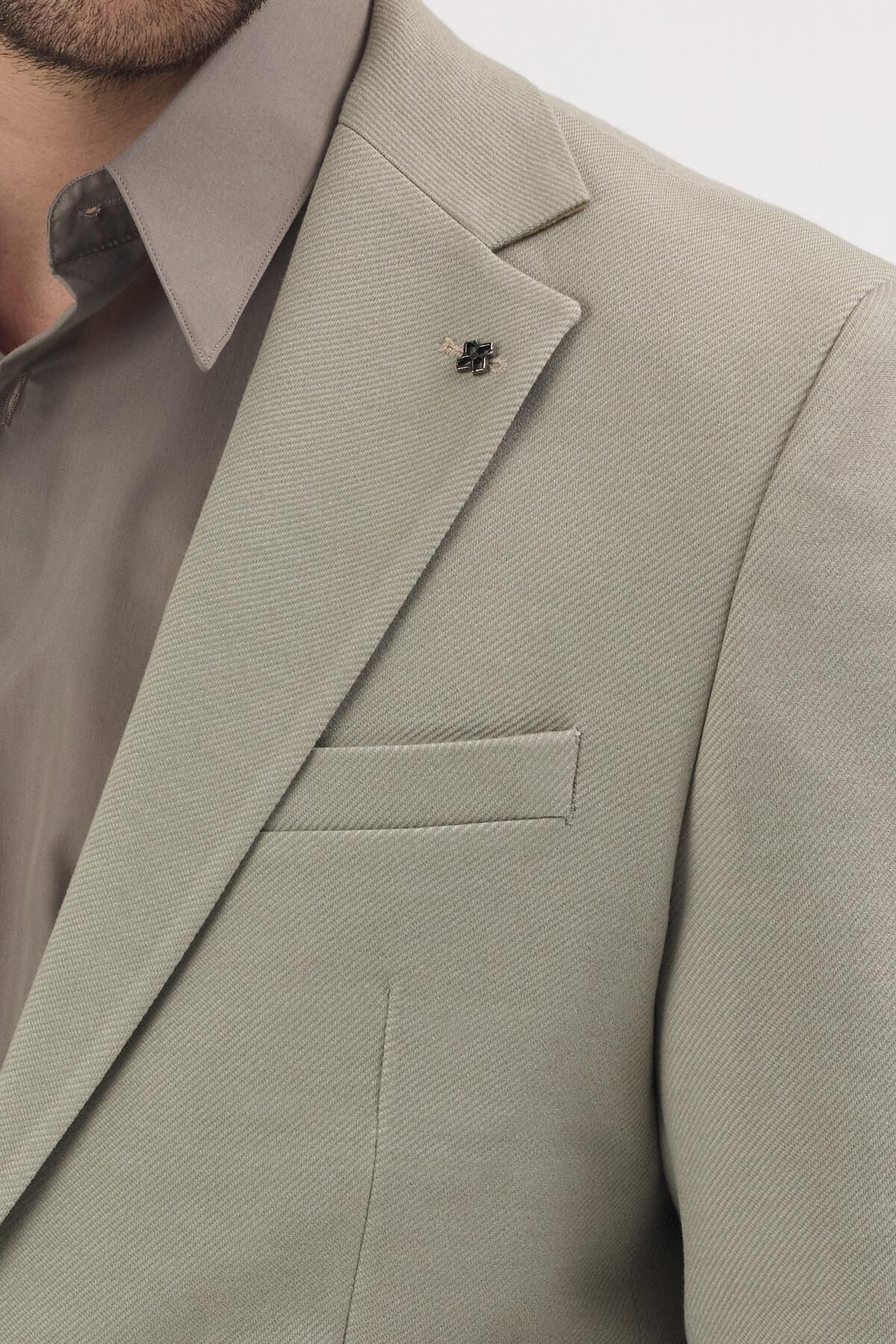 Pacune Erkek Bej Pamuk Karışımlı Slim Fit Likralı Esnek Spor Blazer Ceket