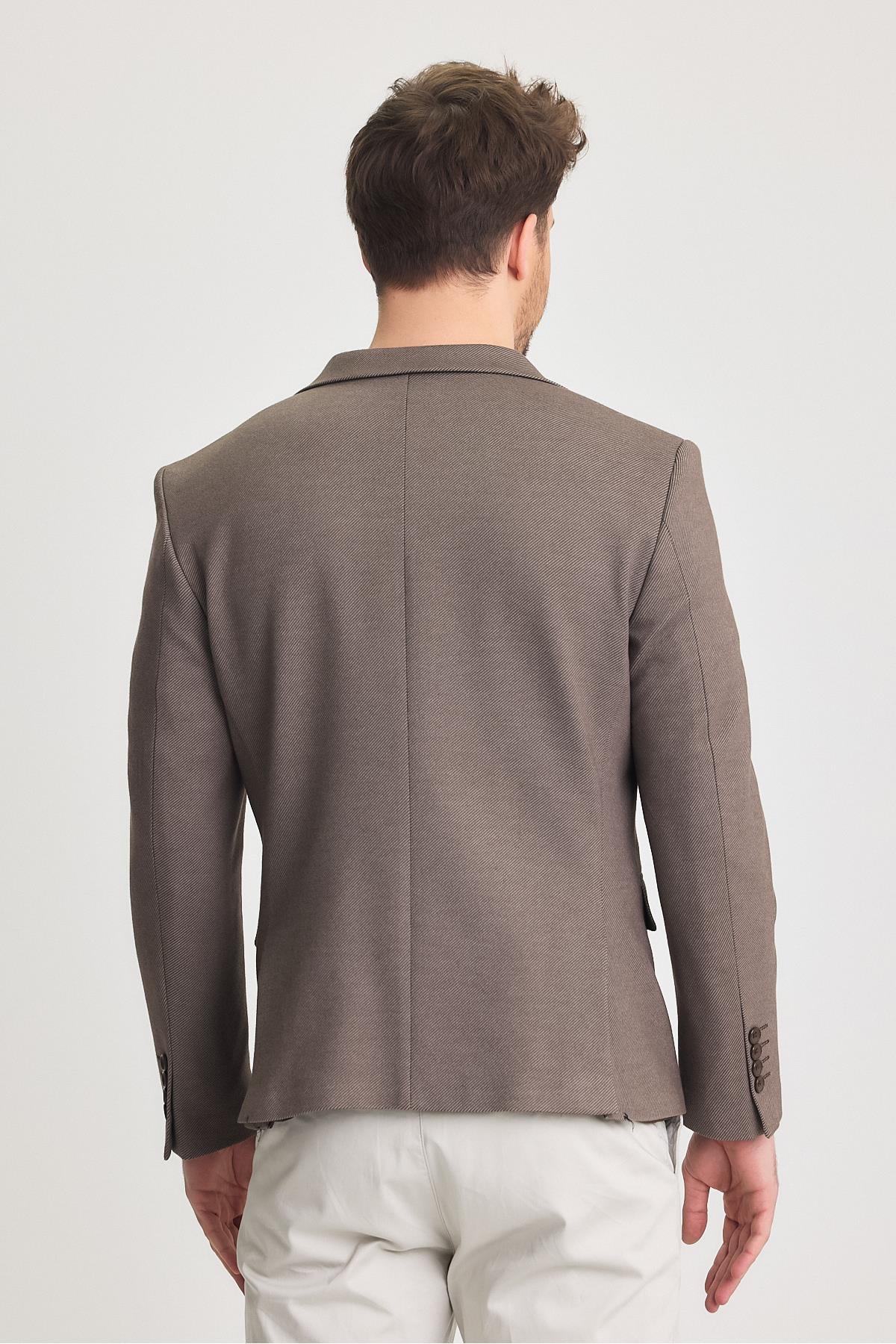 Pacune Erkek Kahve Pamuk Karışımlı Slim Fit Likralı Esnek Spor Blazer Ceket