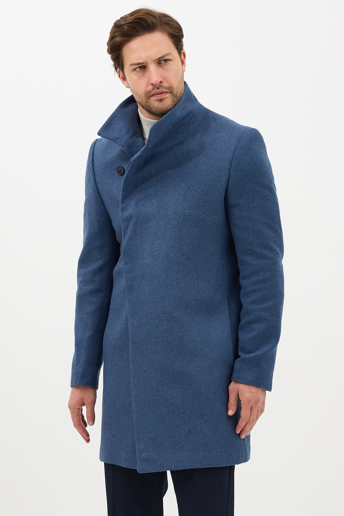 Pagano Erkek İndigo Şal Yaka Slim Fit Kaşe Kaban