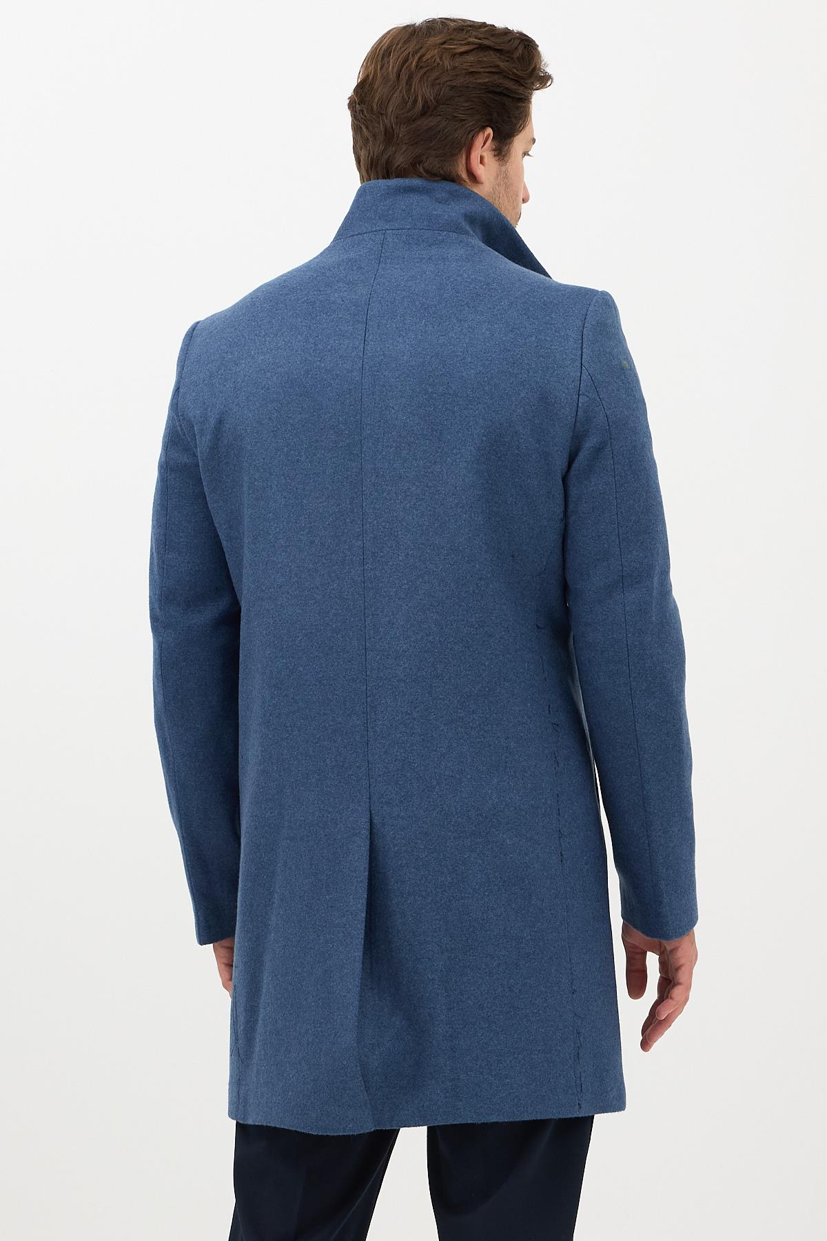 Pagano Erkek İndigo Şal Yaka Slim Fit Kaşe Kaban