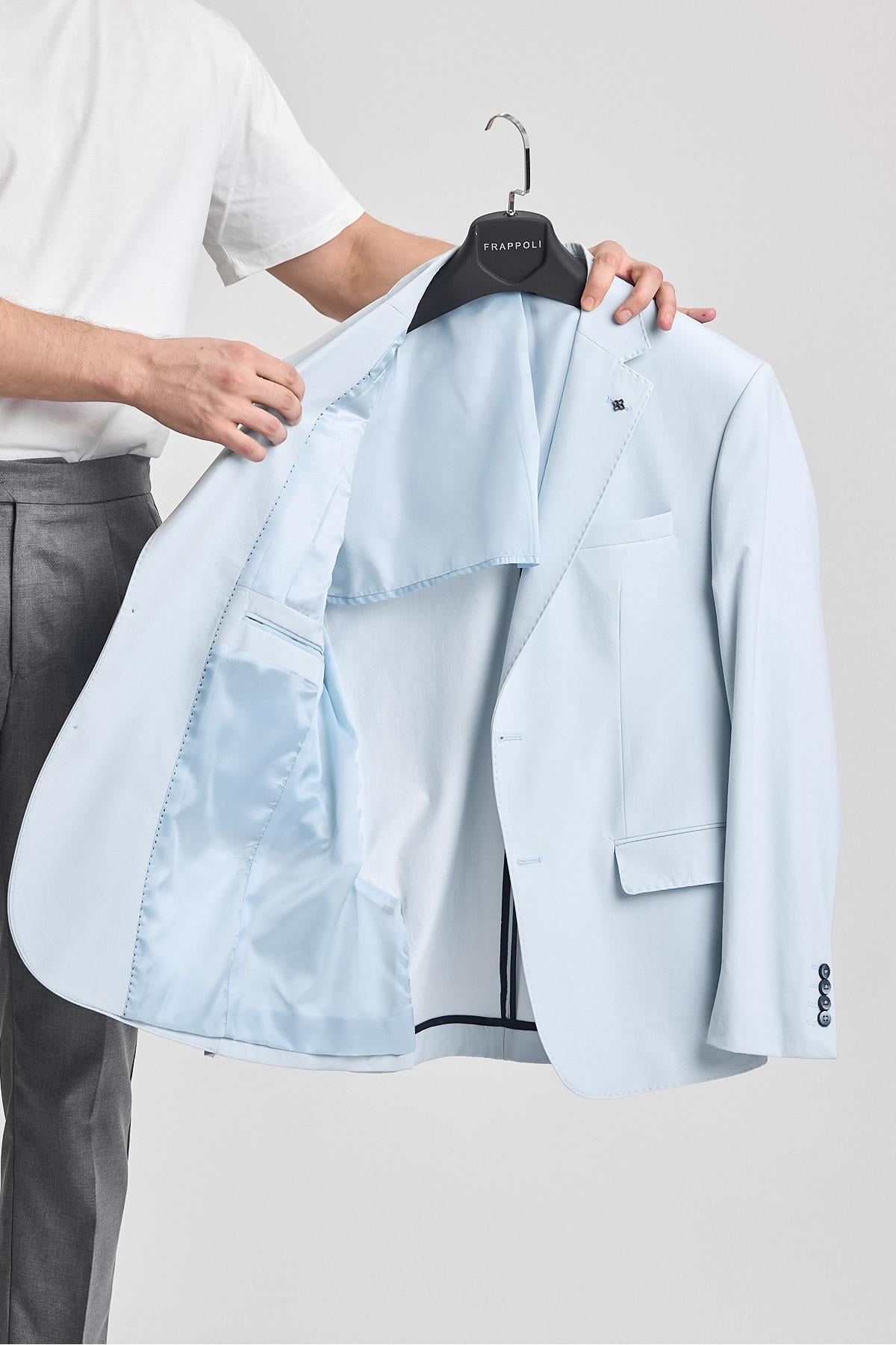 Polli Erkek Buz Mavi Polyamid-Teknik Esnek Yazlık Serin Tutan Yarım Astarlı SlimFit SporBlazerCeket
