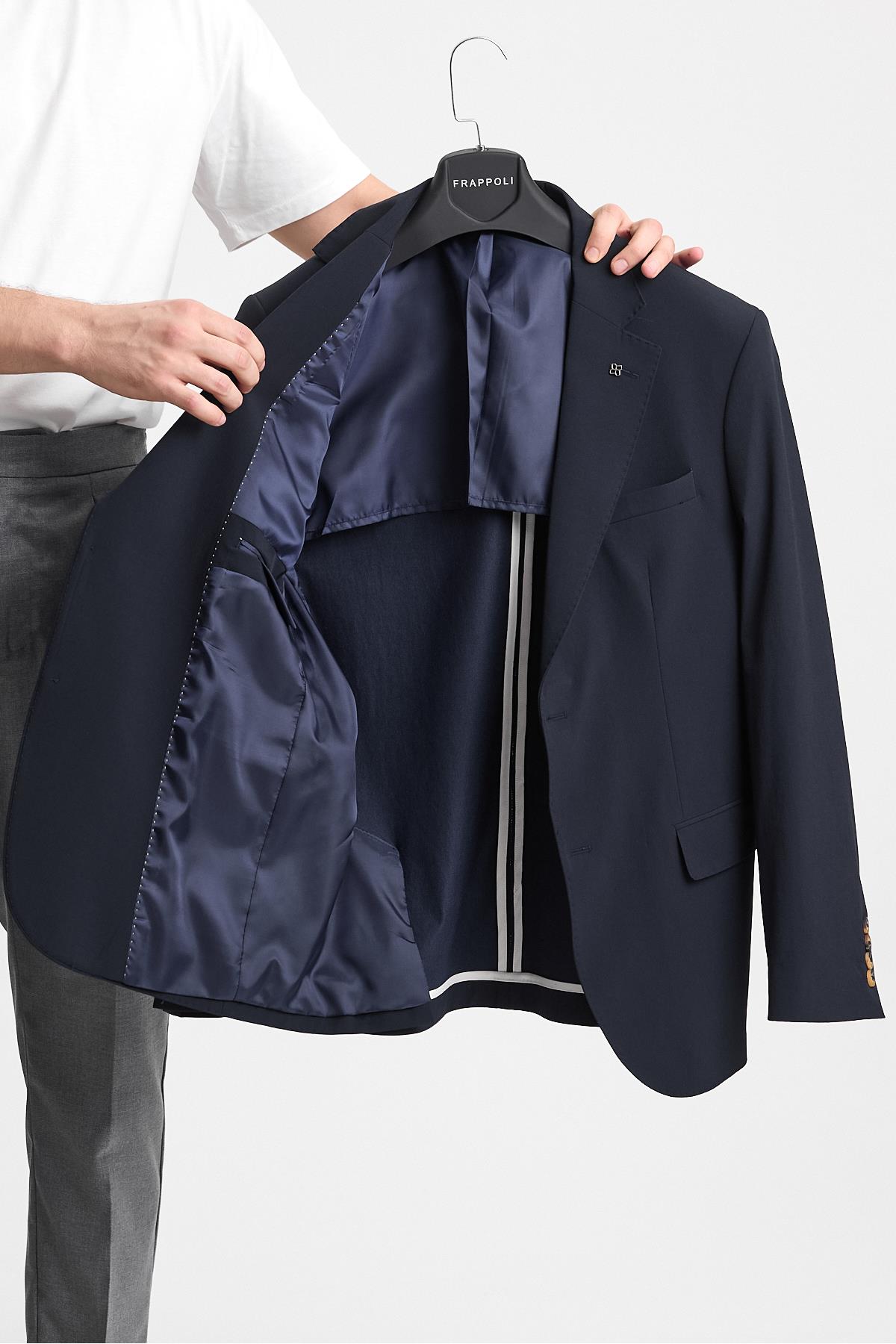 Polli Erkek Koyu Lacivert Polyamid-Teknik Esnek Yazlık Serin Tutan Yarım Astarlı SlimFit Spor Blazer
