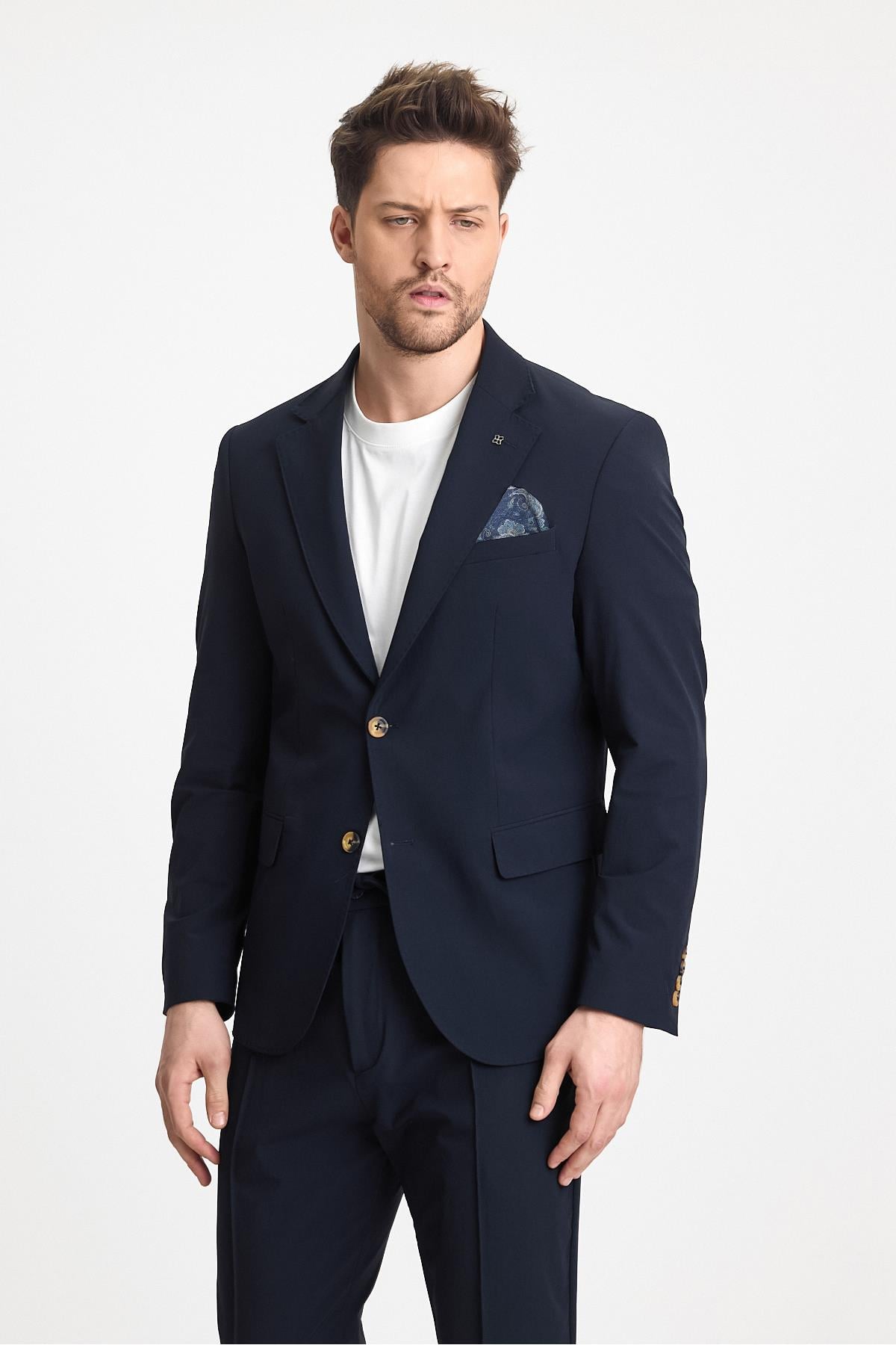 Polli Erkek Koyu Lacivert Polyamid-Teknik Esnek Yazlık Serin Tutan Yarım Astarlı SlimFit Spor Blazer