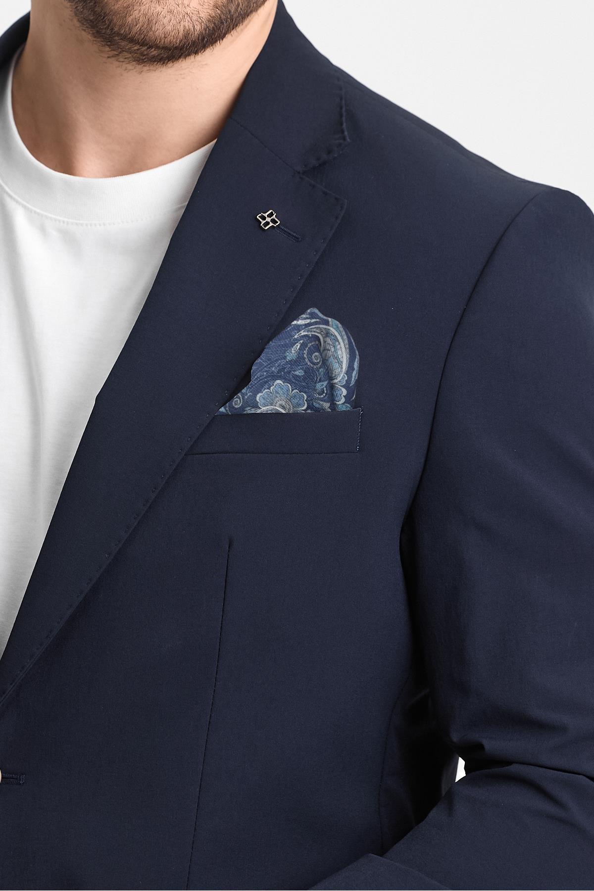 Polli Erkek Lacivert Polyamid-Teknik  Esnek Yazlık Serin Tutan Kumaş  Slim Fit  2'li Takım Elbise